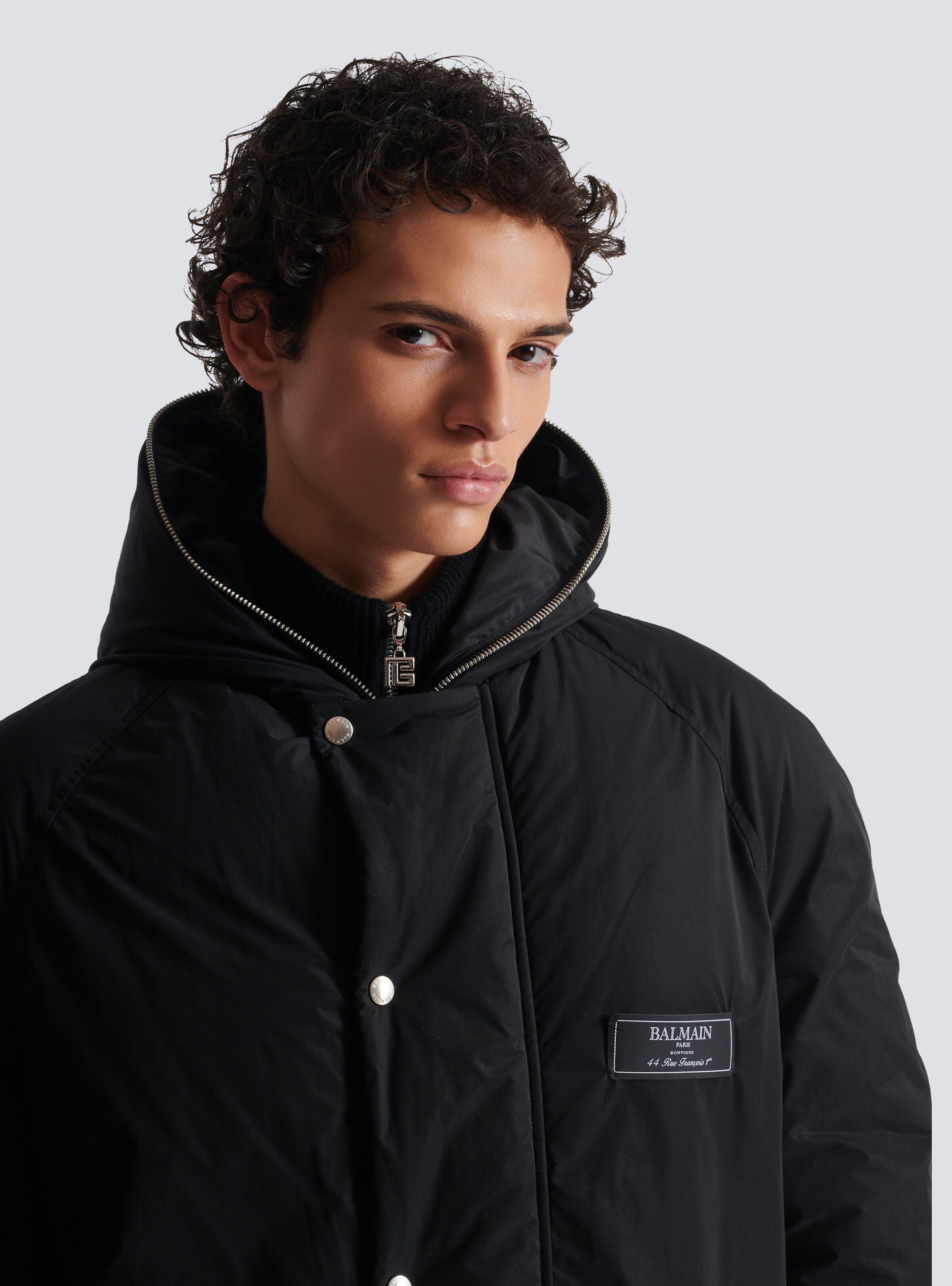 Long down nylon jacket with Balmain label - 7