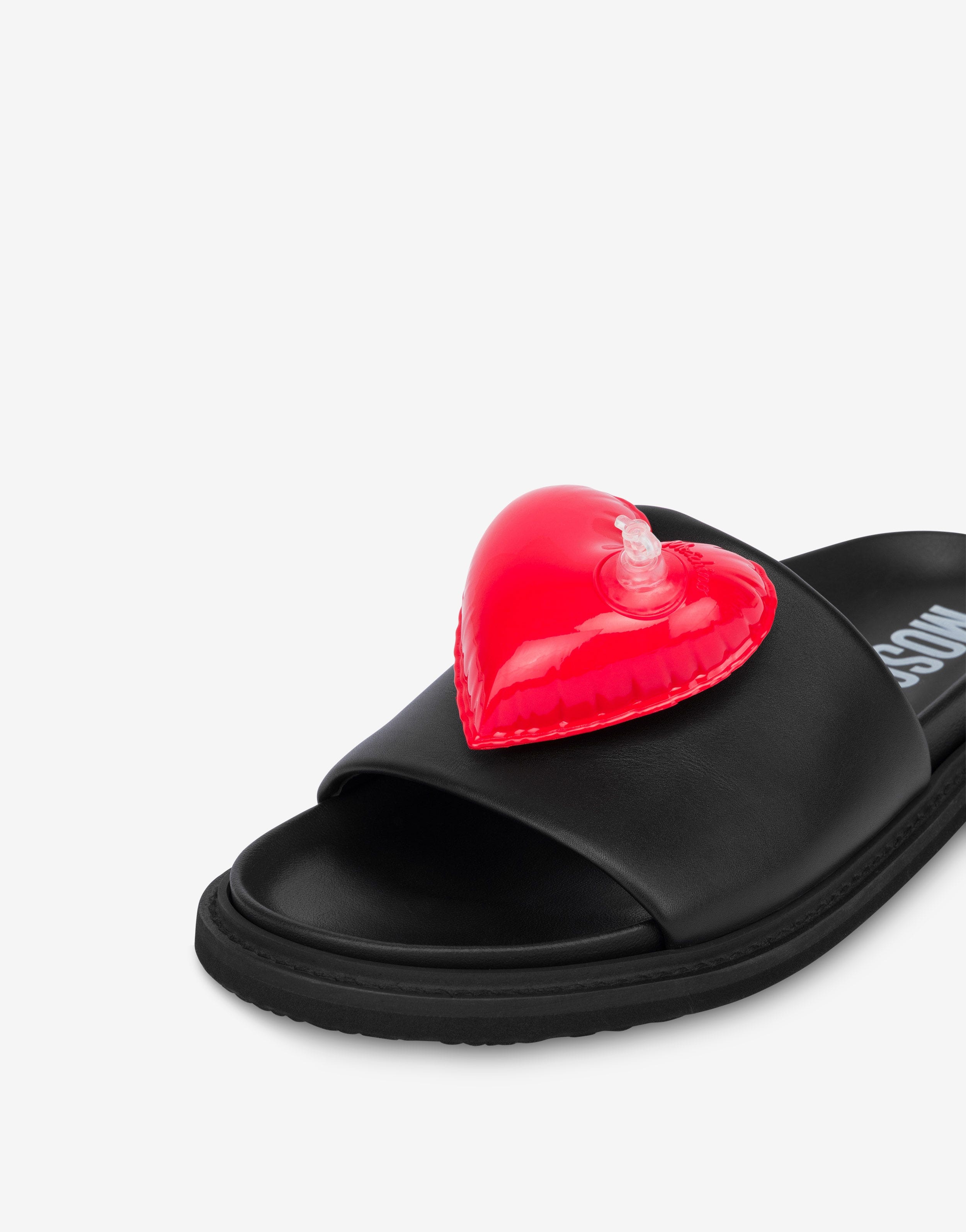 INFLATABLE HEART CALFSKIN FLAT SANDALS - 4