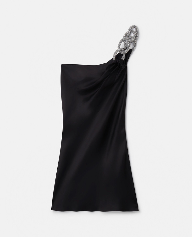Falabella Crystal Chain Double Satin One-Shoulder Mini Dress 1