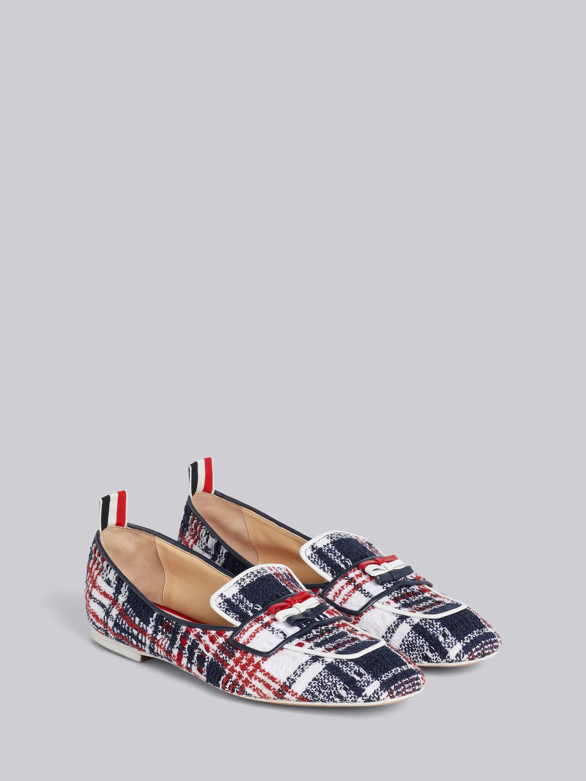 Multicolor Hairline Madras Ribbon Tweed Flexible Leather Sole 3-Bow Loafer - 3