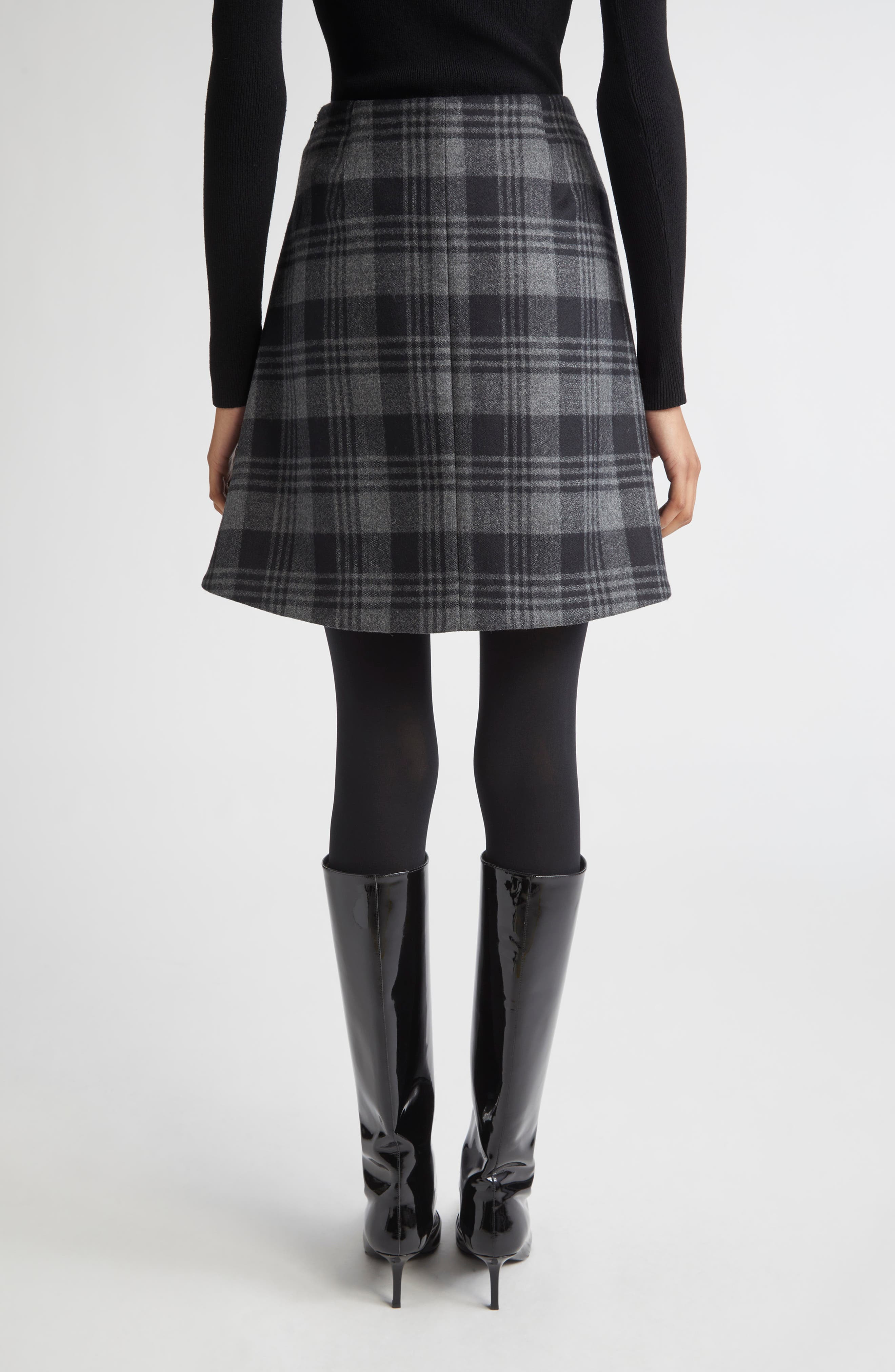 Proenza Schouler Cassia Plaid Virgin Wool A-Line Skirt in Grey Multi at Nordstrom - 3