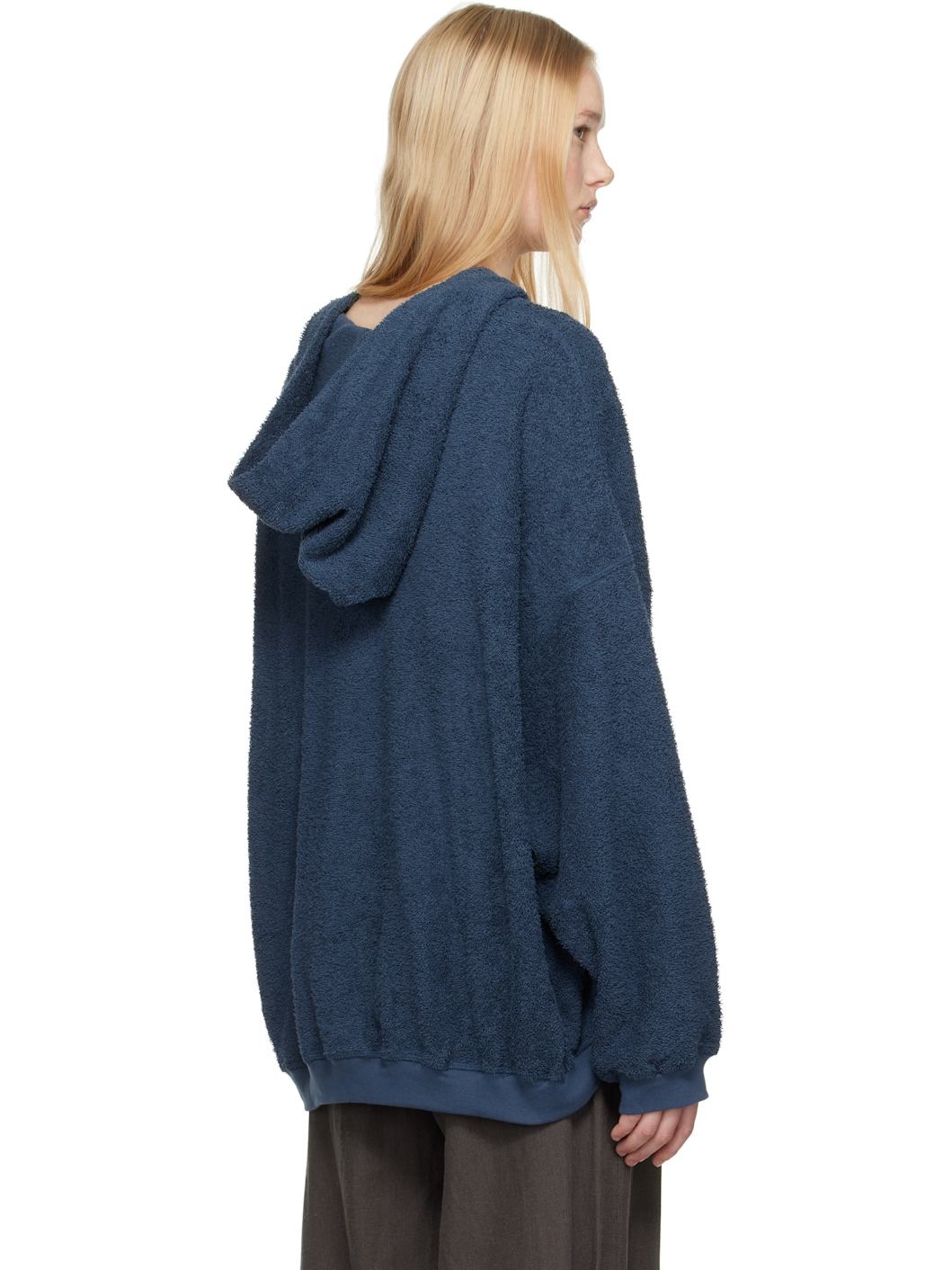Navy Terry Lace-Up Hoodie - 3