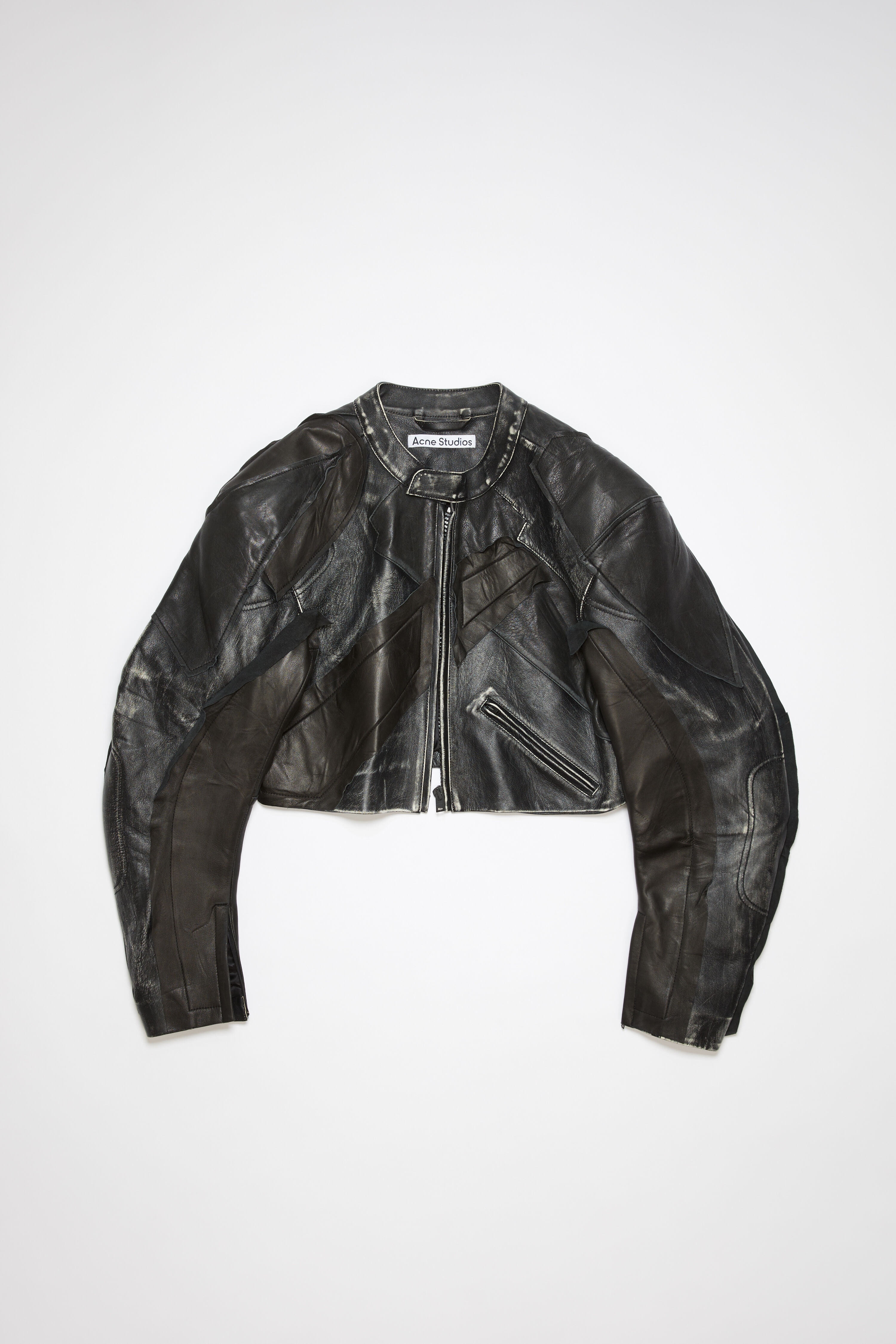 Patchwork leather biker jacket - Black - 8