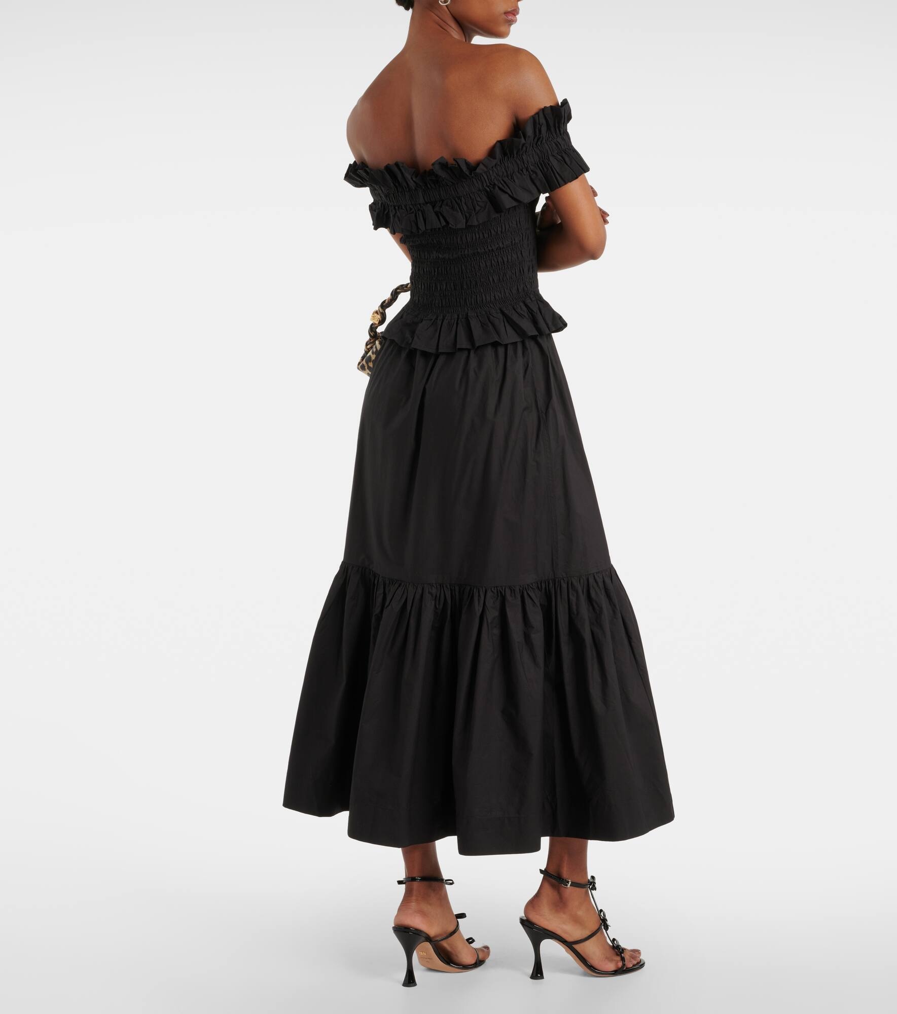 Smocked off-shoulder cotton poplin top - 3