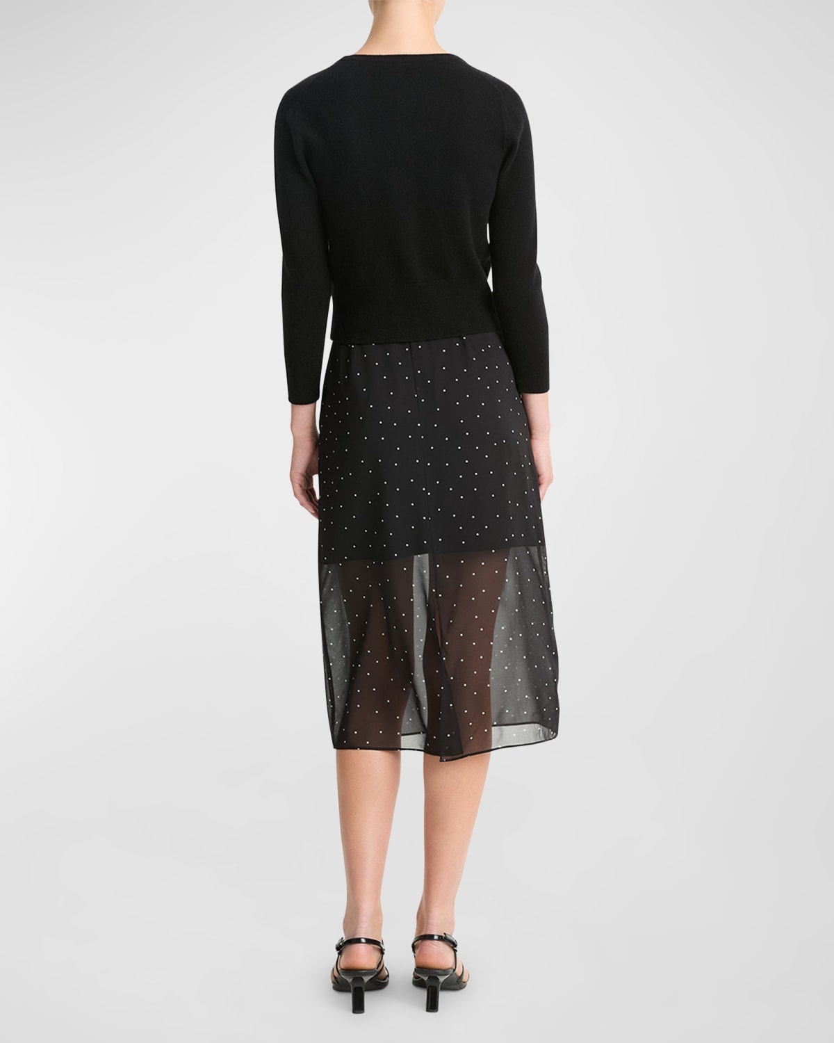 Sheer Dot-Print Overlay Midi Skirt - 2