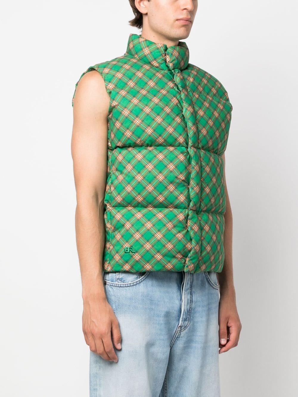 checked quilted down gilet - 4