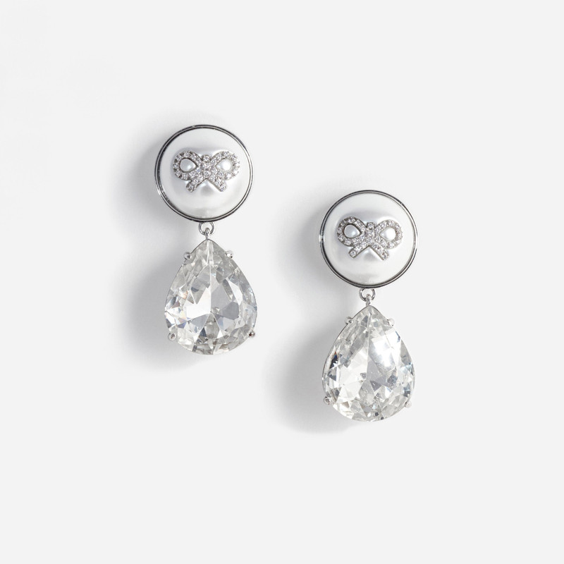 Bow Pearl Crystal Droplet Earrings - 1
