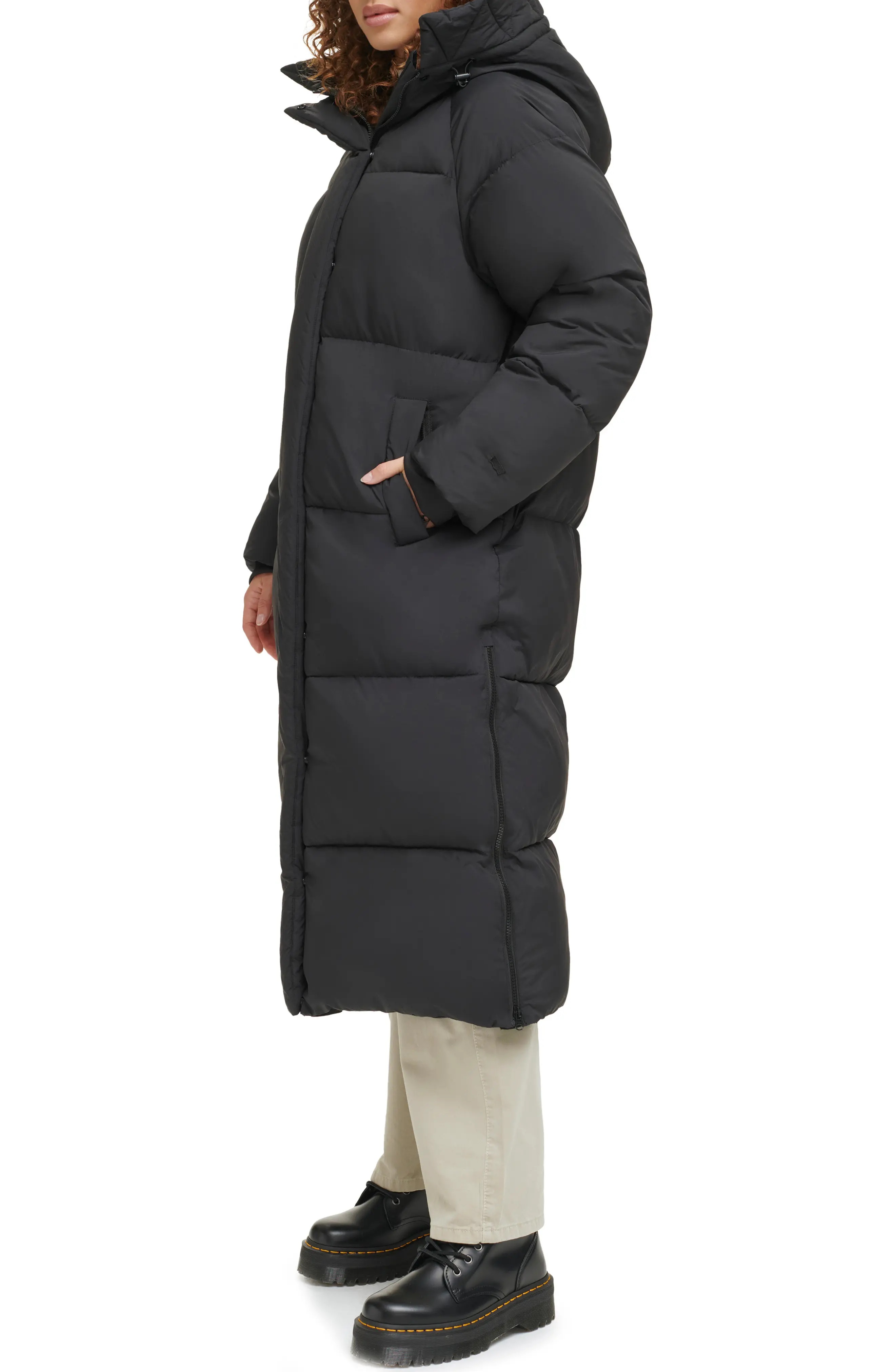 Side Zip Hooded Maxi Puffer Jacket - 3