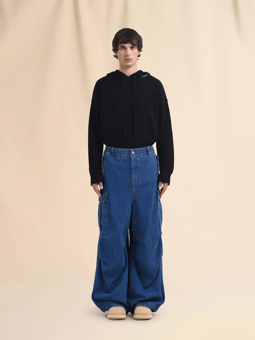 DARK BLUE DENIM CARGO PANTS WITH MARNI LOGO PATCH - 2