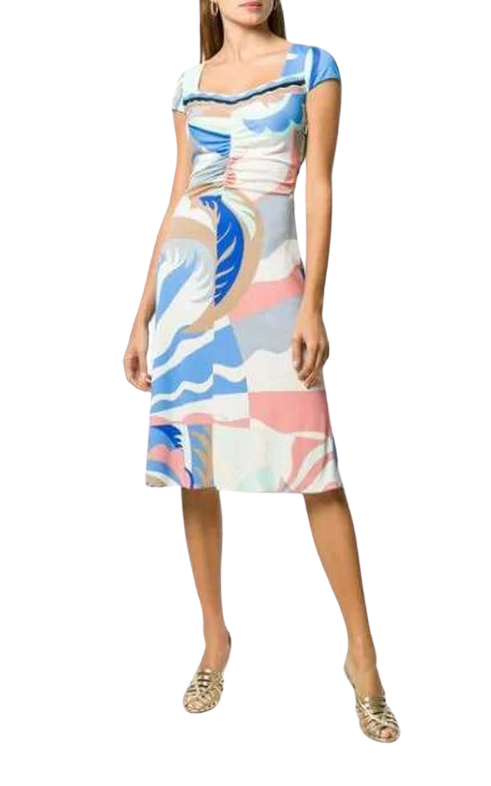 Blue Acapulco Print Gathered Silk Blend Dress - 2