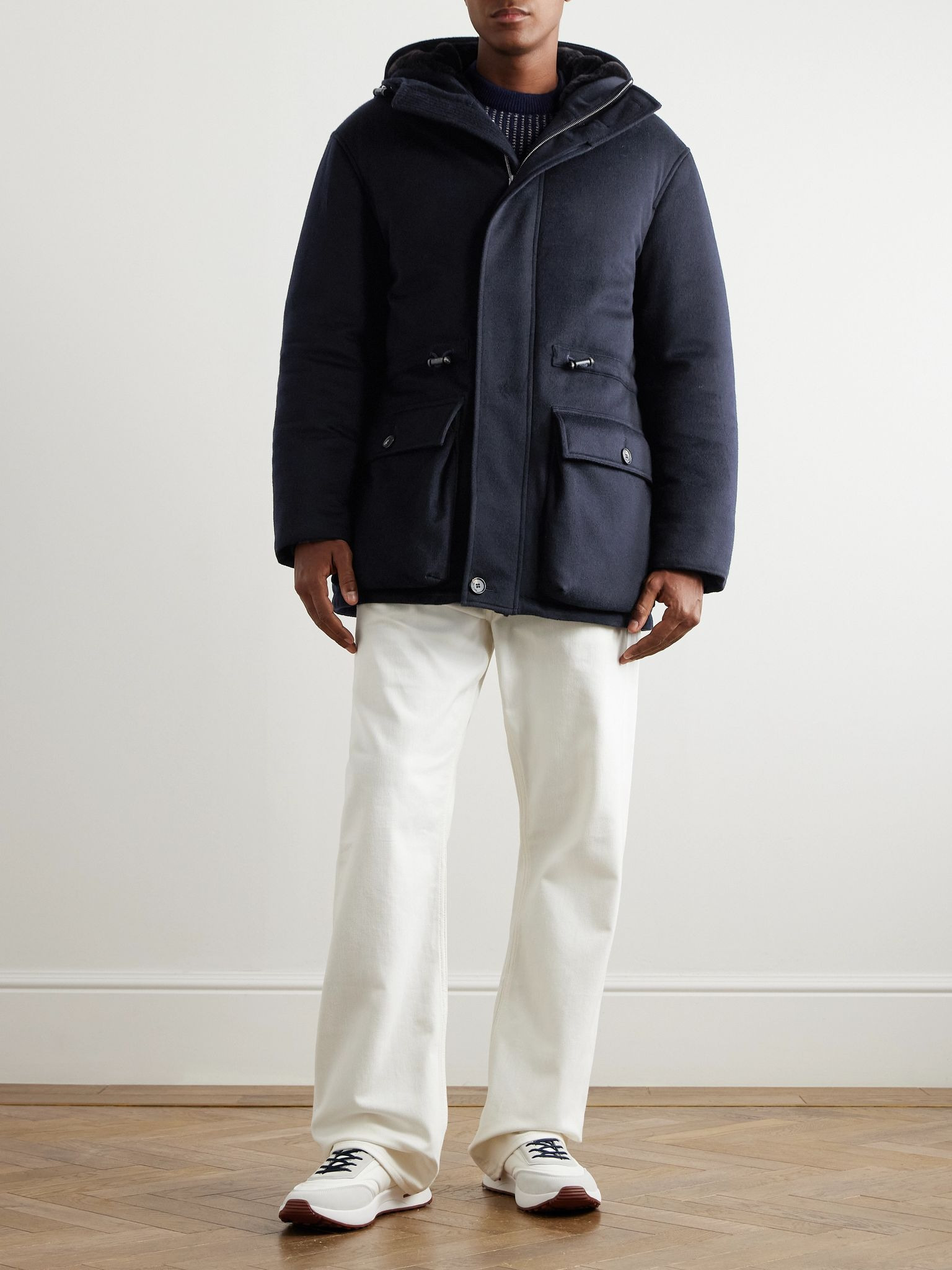 Damiano Shearling-Lined Padded Storm System® Cashmere-Felt Hooded Jacket Navy - 2