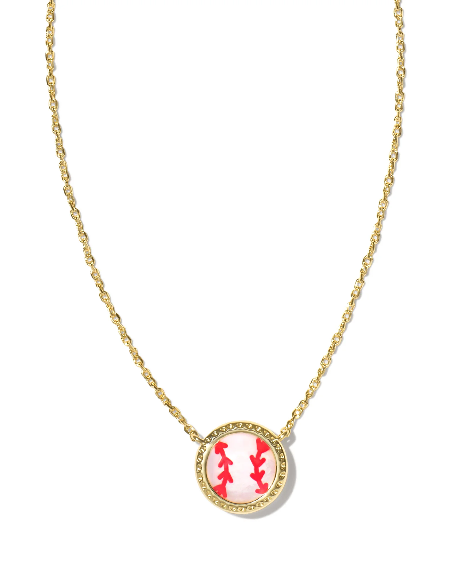 Baseball Gold Short Pendant Necklace in Ivory Mother-of-Pearl - 1