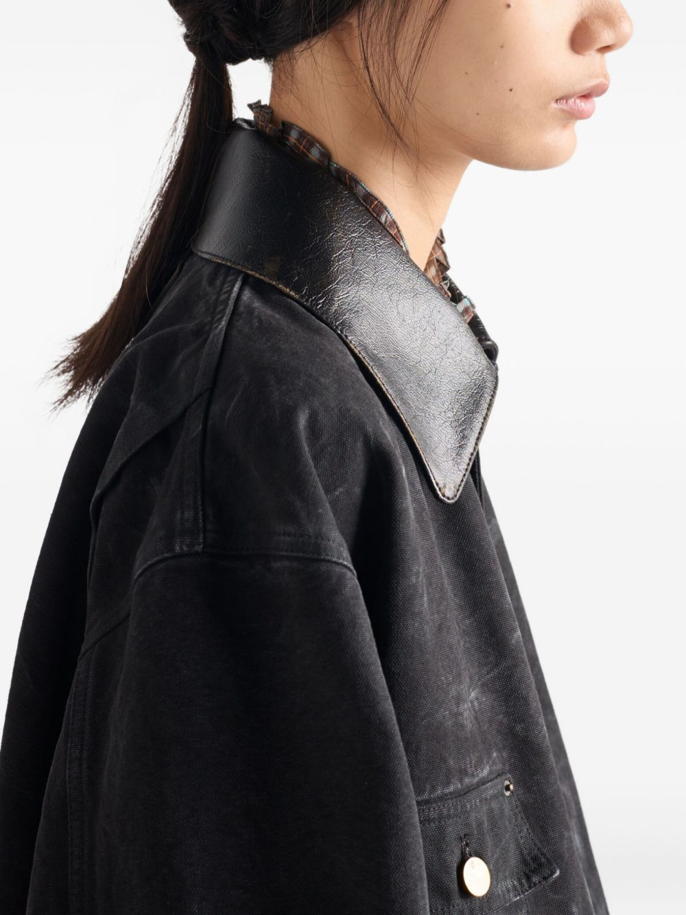 leather-collar cotton jacket - 4