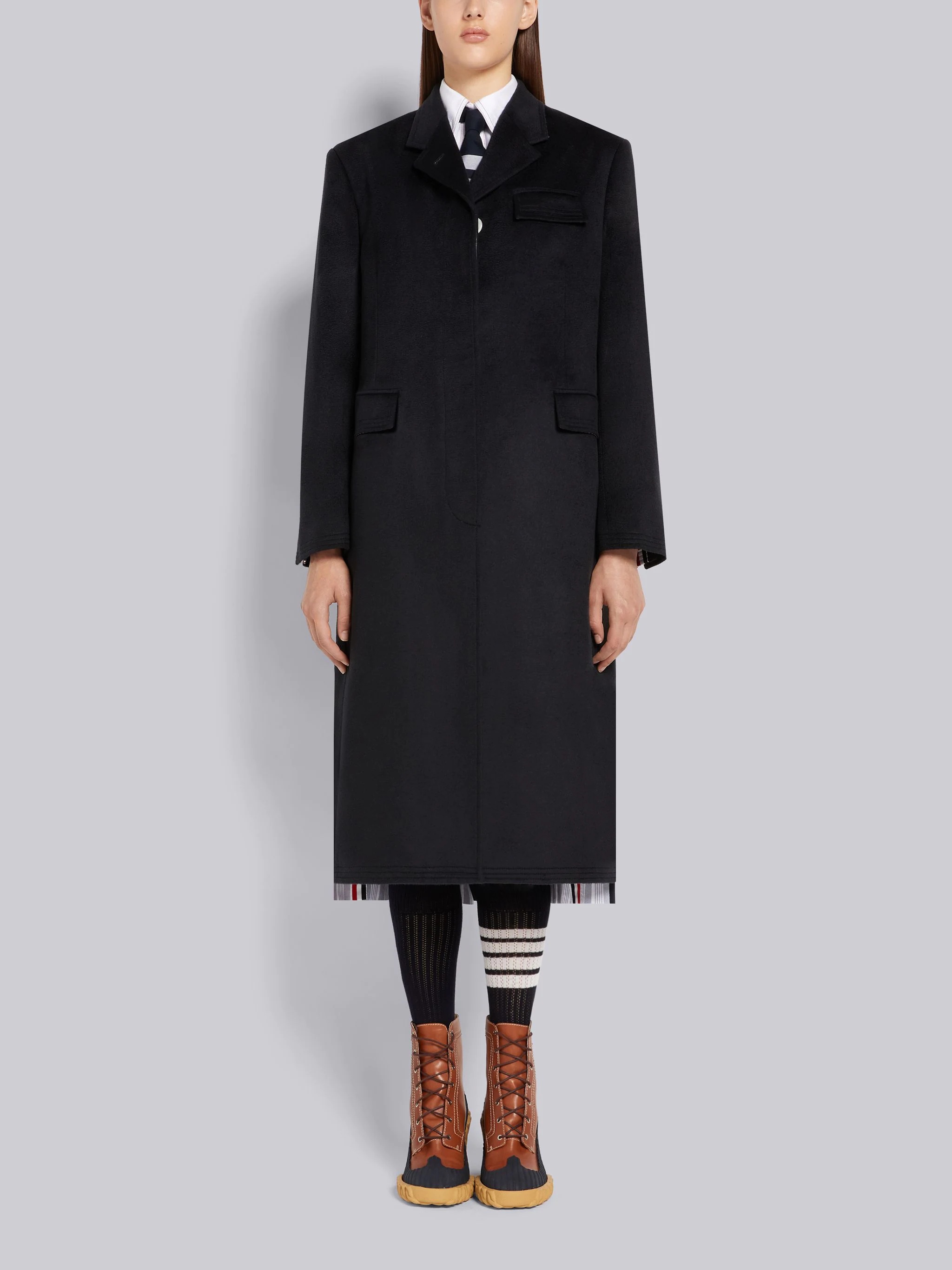 Navy Zibeline Finish Coat Weight Cashmere Oversized Chesterfield Coat - 1