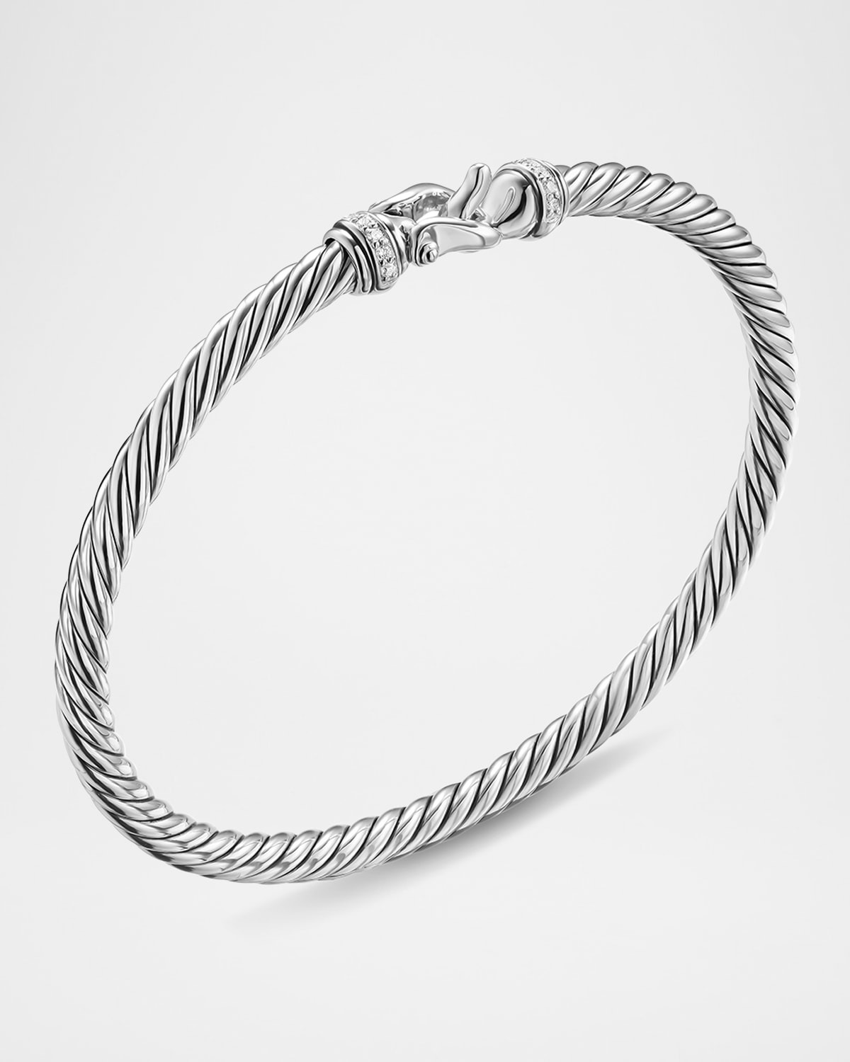 Cable Flex Buckle Bracelet with Pave Diamonds in Sterling Silver, 4mm - 2