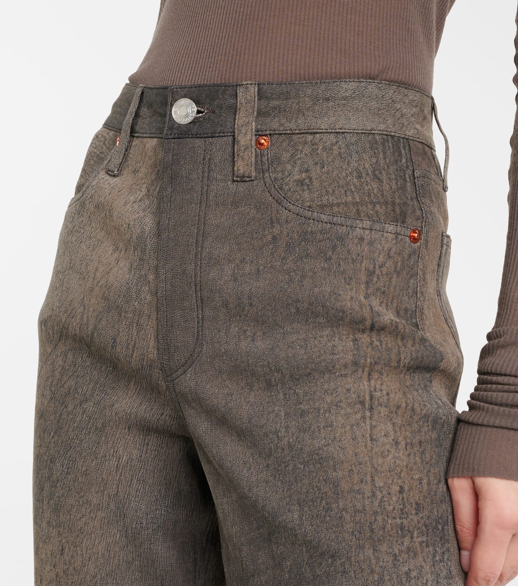 High-rise leather bootcut jeans - 4