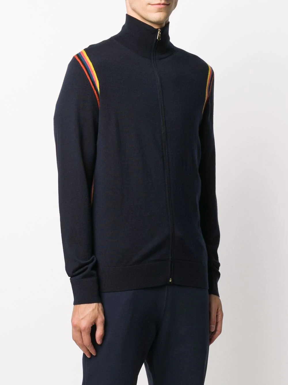 side-stripe zip-up knit jumper - 3