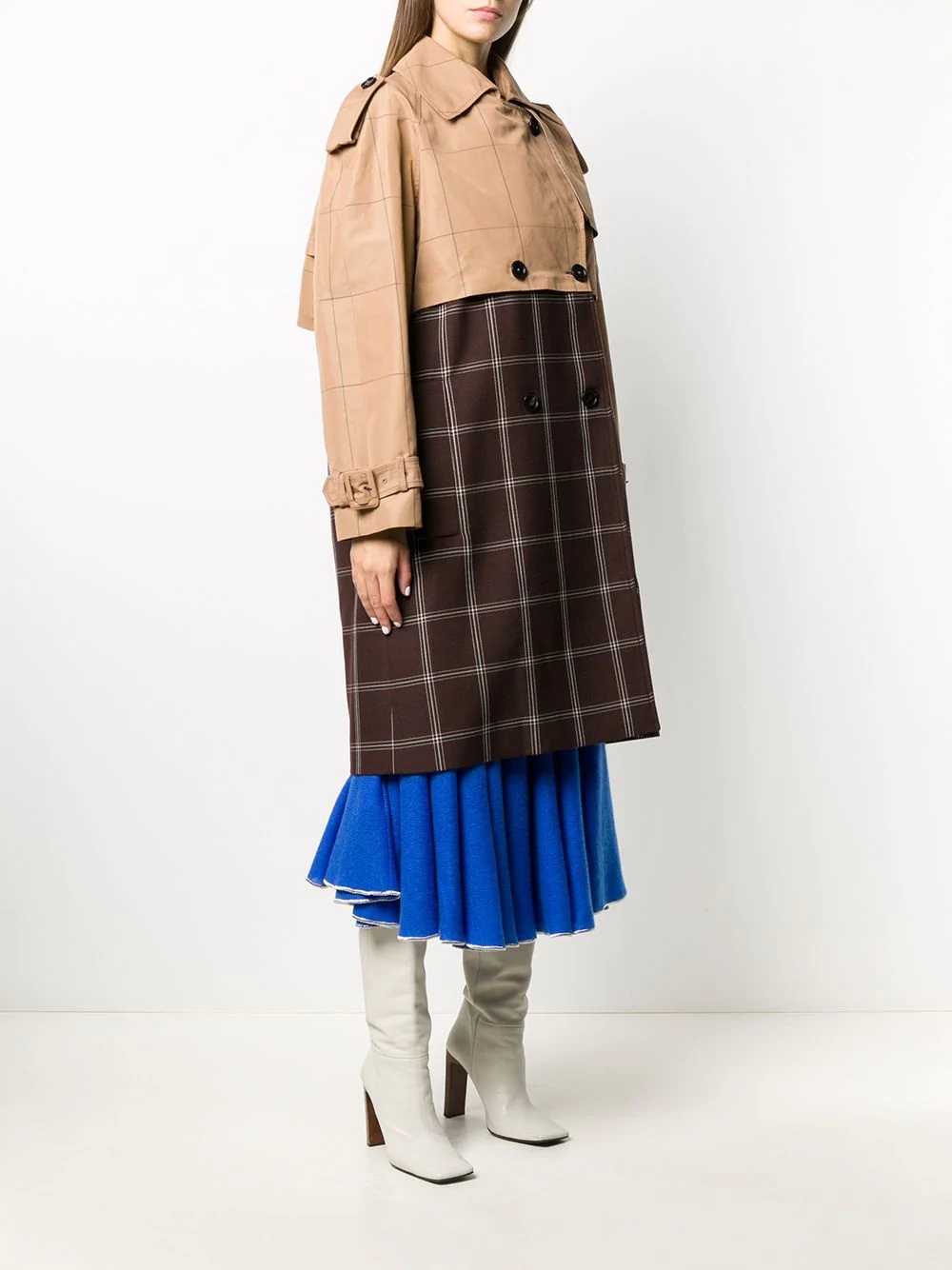 two-tone checkered trench coat - 3