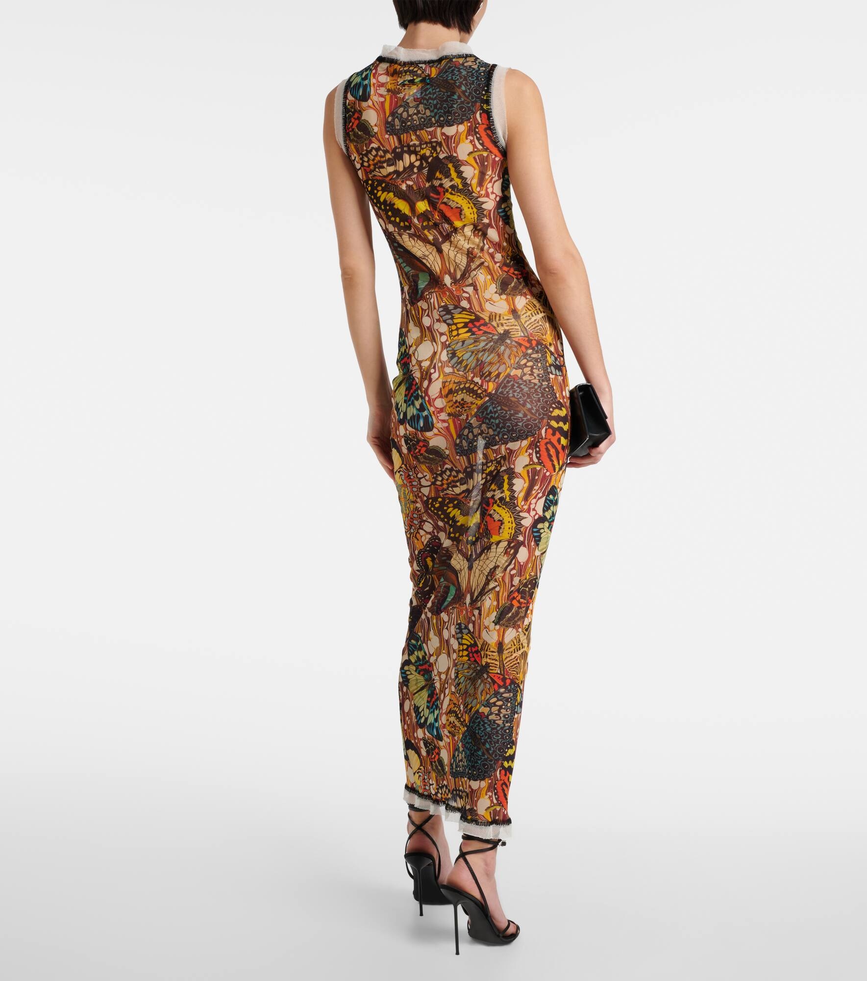 Printed lace-trimmed mesh maxi dress - 3
