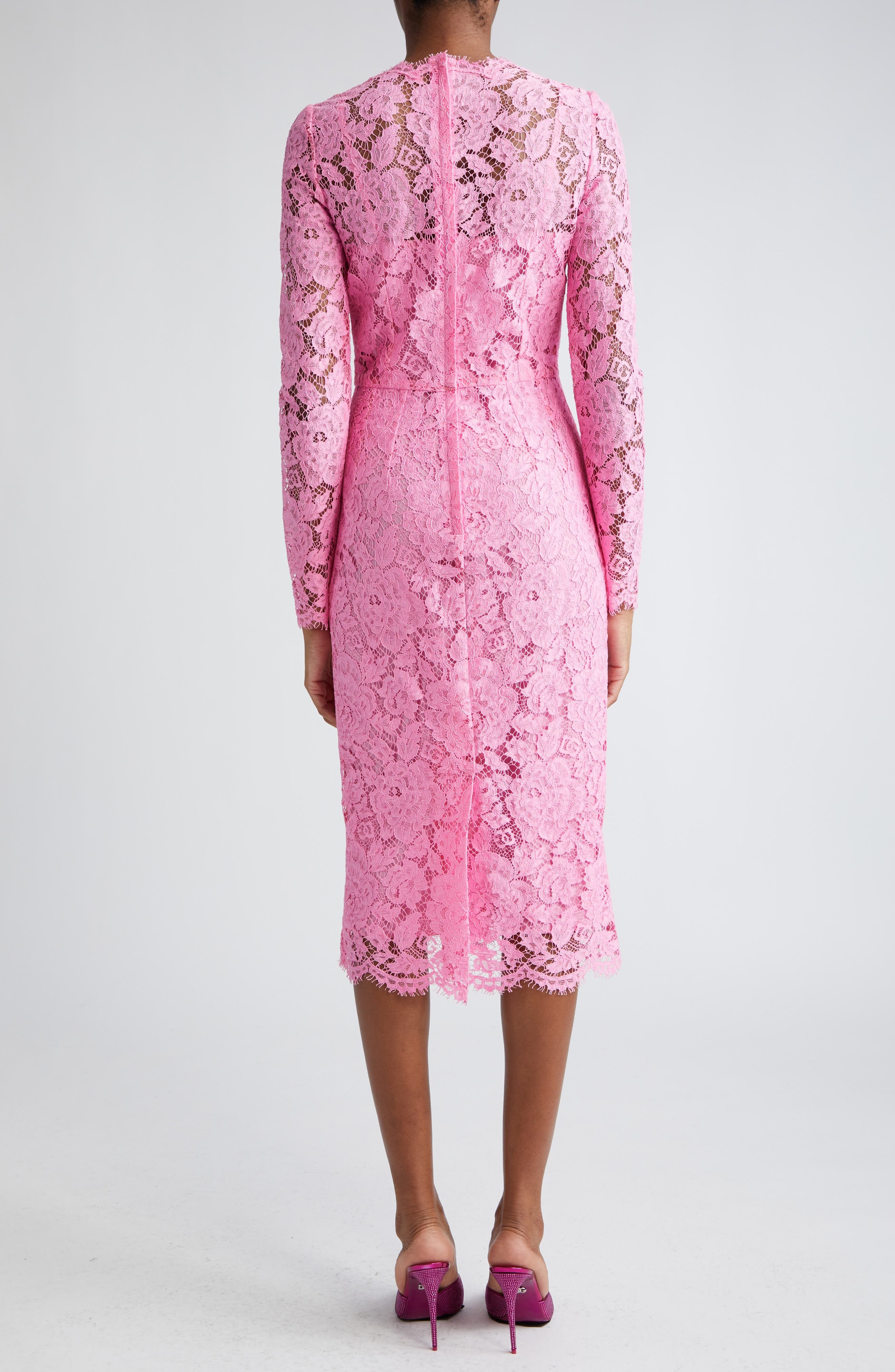 Long Sleeve Cordonetto Lace Sheath Dress - 2