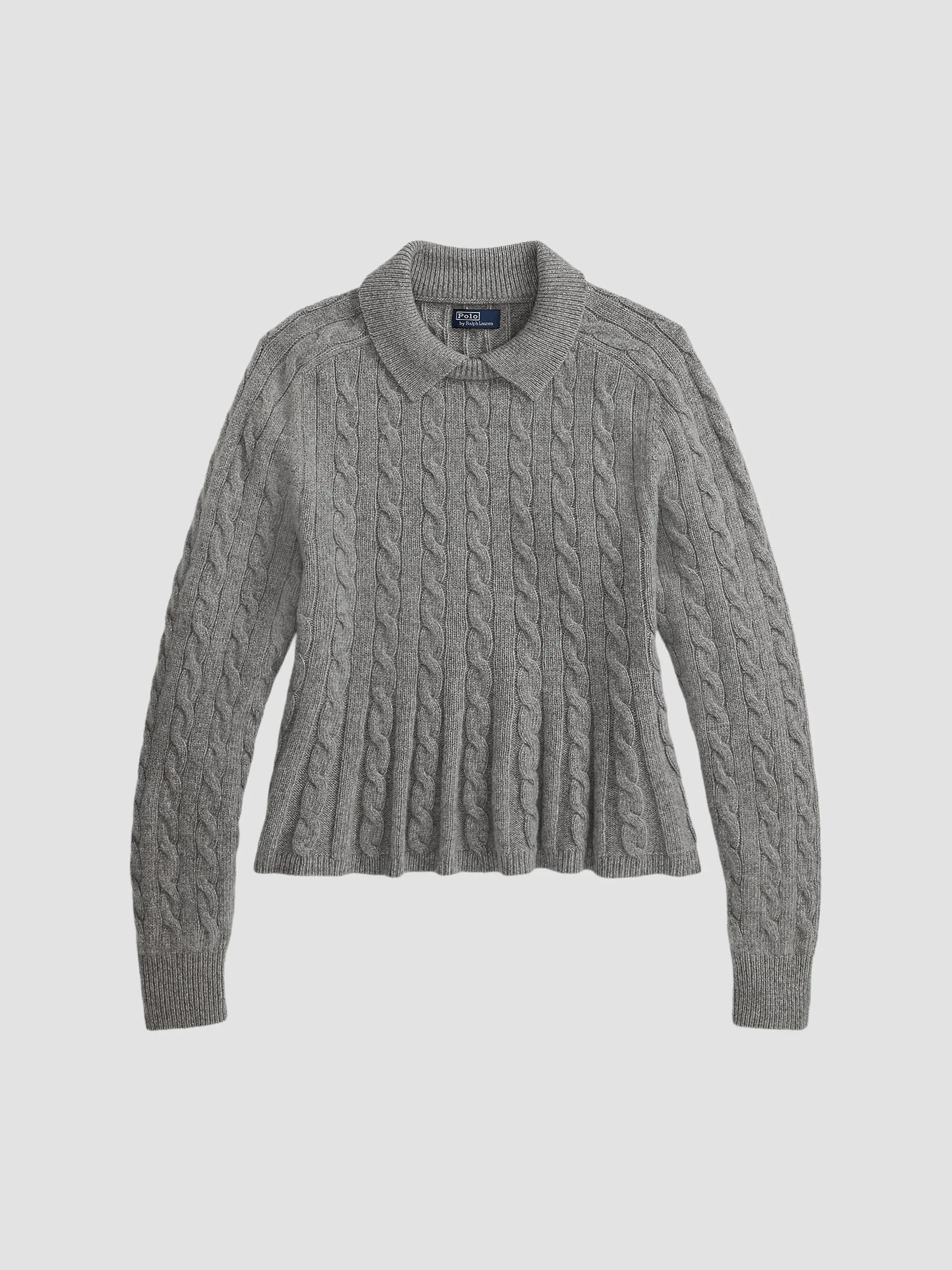 Women's Cable Wool-Cashmere Peplum Sweater - Outpost Gray - 1