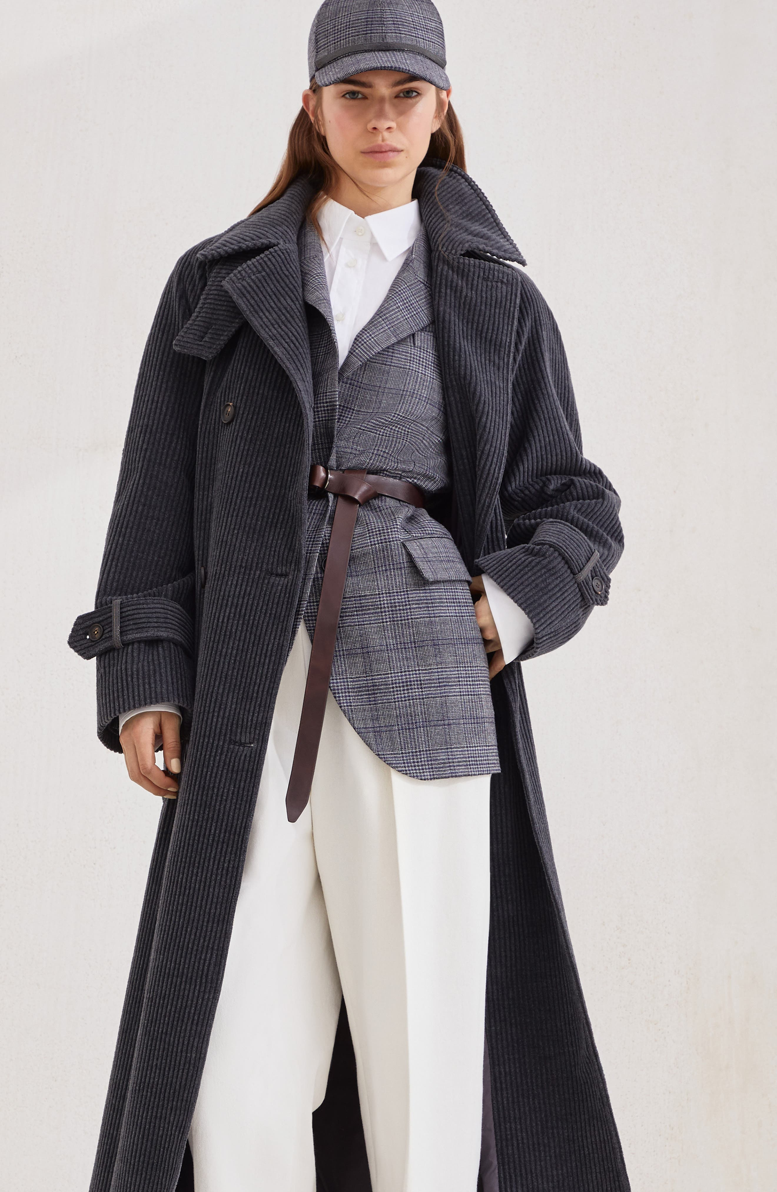Brunello Cucinelli Wide rib corduroy trench in Lignite Grey at Nordstrom - 5