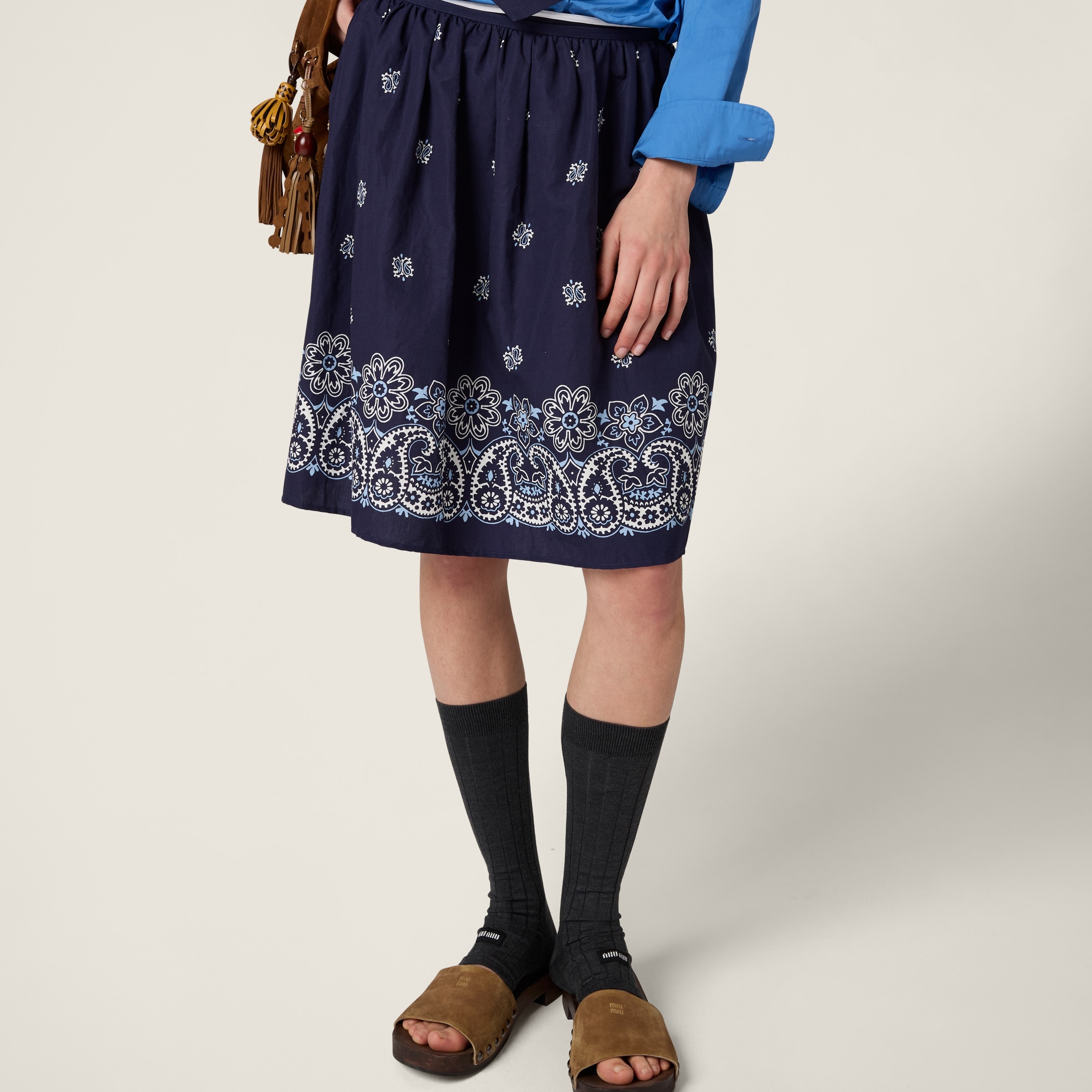 Printed slubbed poplin skirt - 4