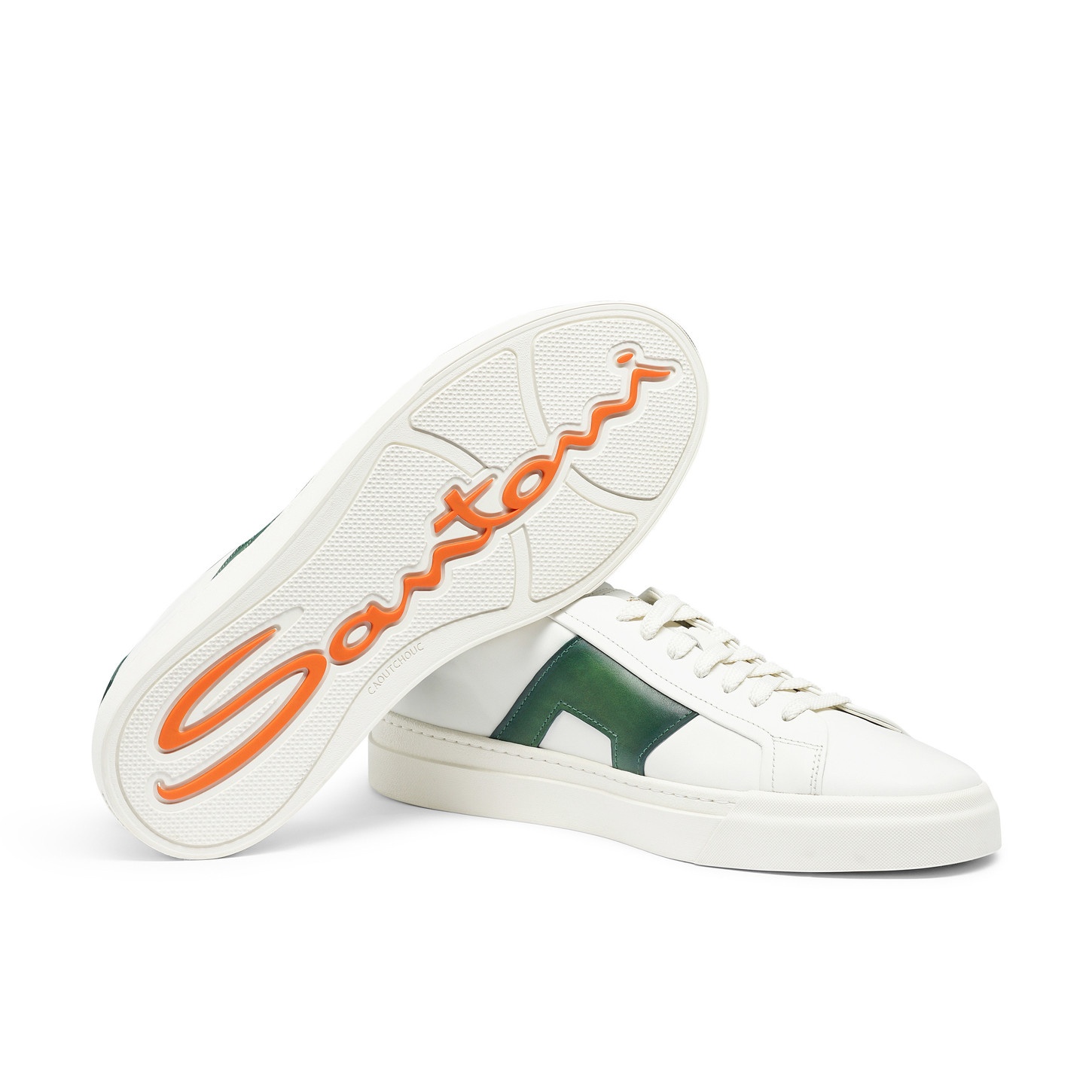 Men’s white and green leather double buckle sneaker - 4