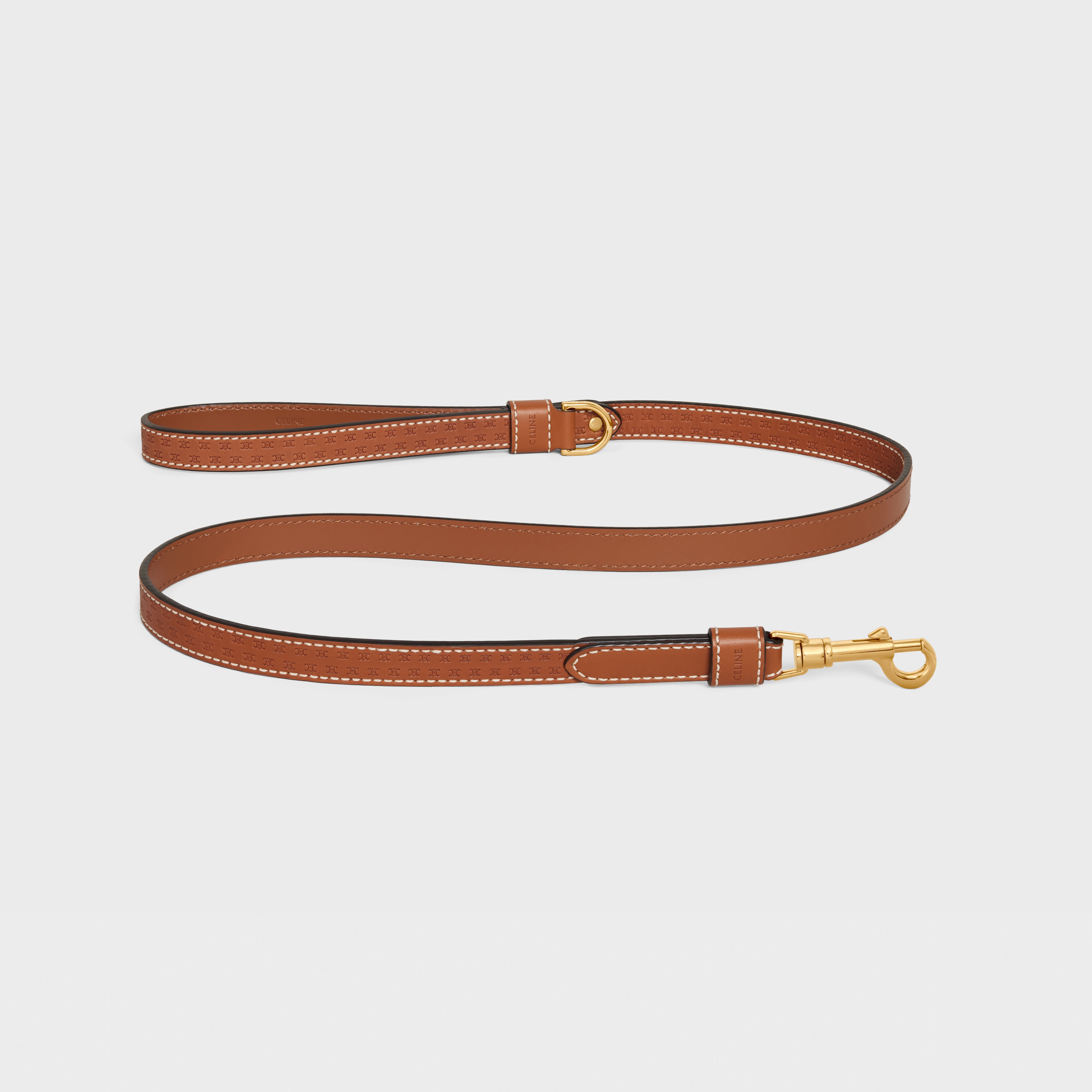 Thin dog leash in natural calfskin with Triomphe embossed - 1