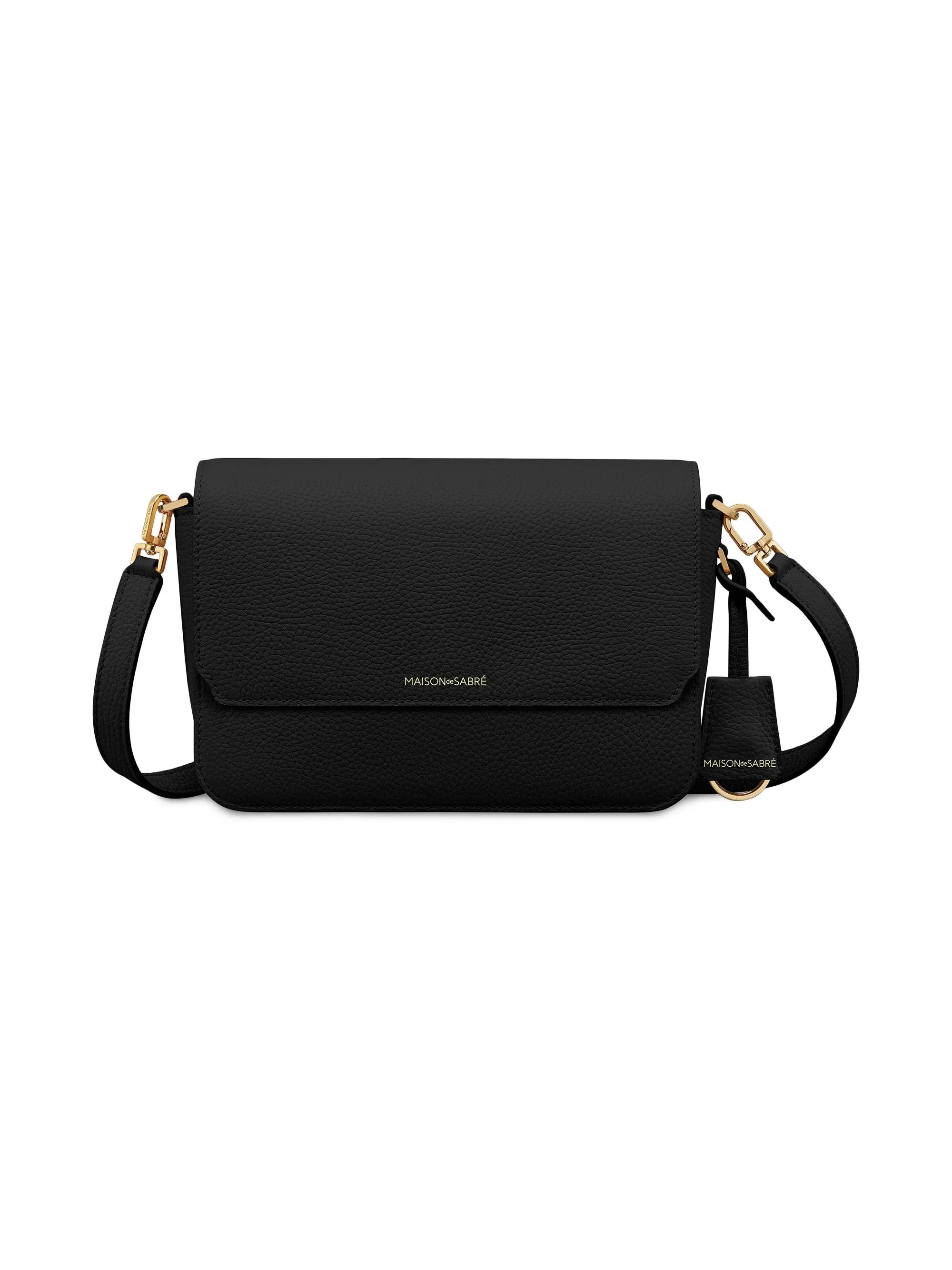 Women's Medium Leather Flap Shoulder Bag - Black Caviar - 1