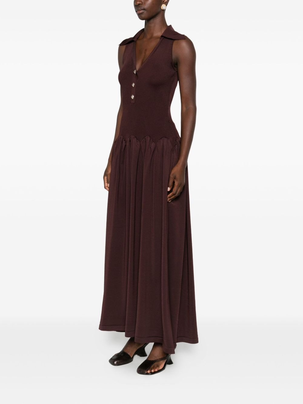 SELF-PORTRAIT RIBBED KNIT MIDI DRESS BROWN - 3
