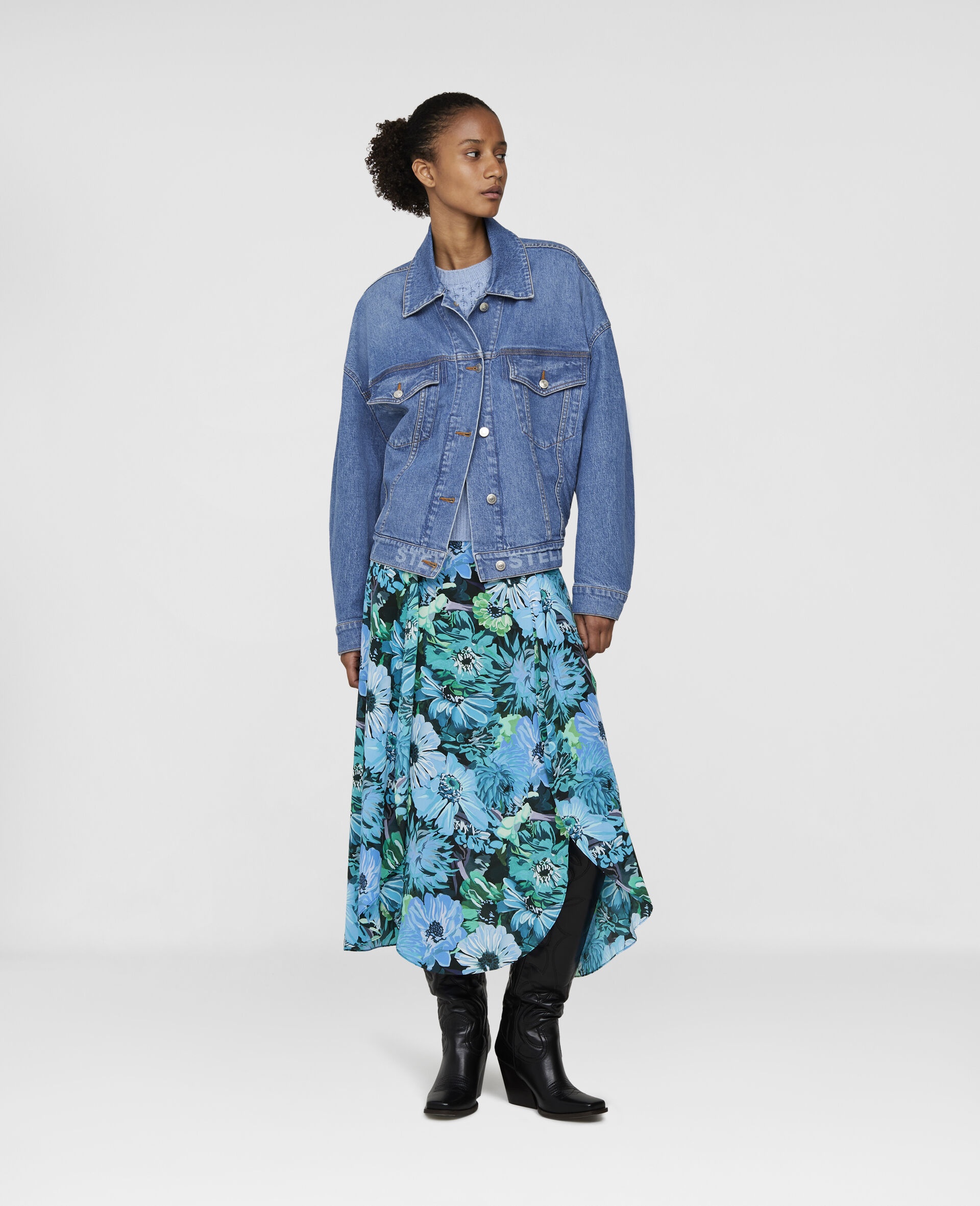 Painted Floral Print Silk Skirt - 2