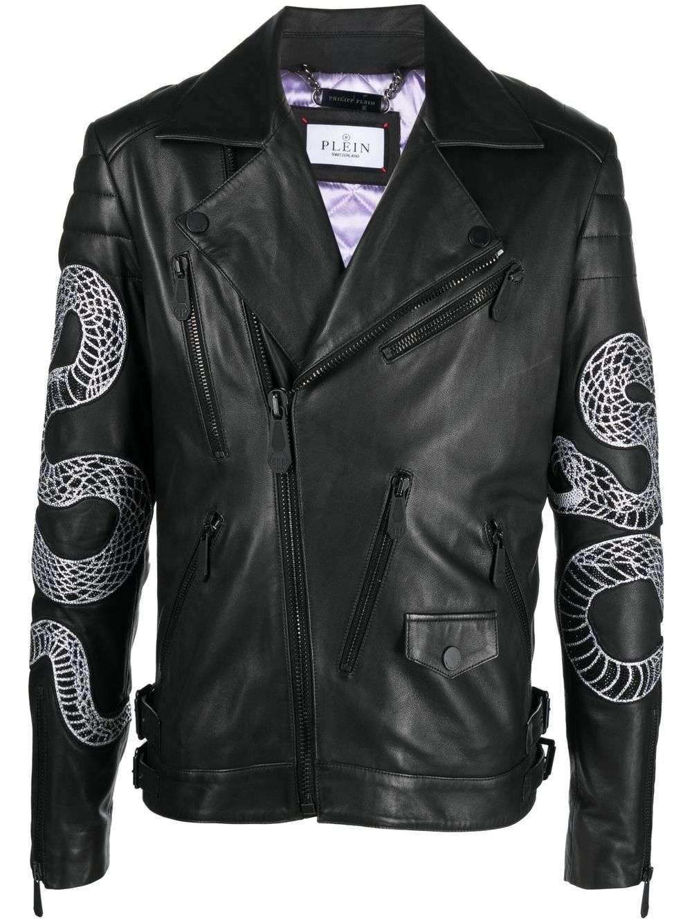 snake-print biker jacket - 1