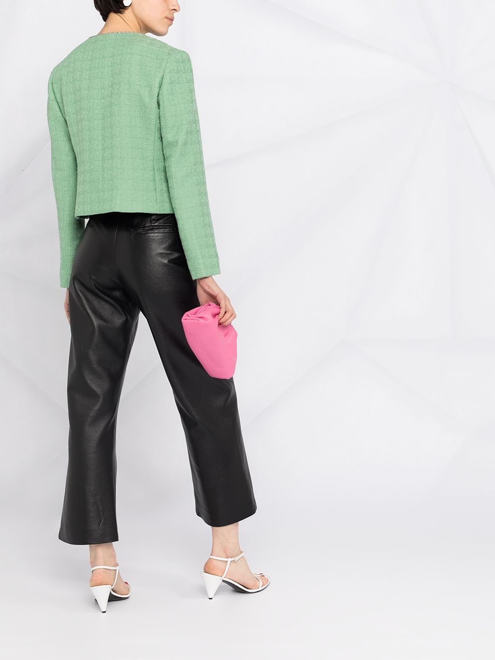 leather-trim tweed jacket - 4