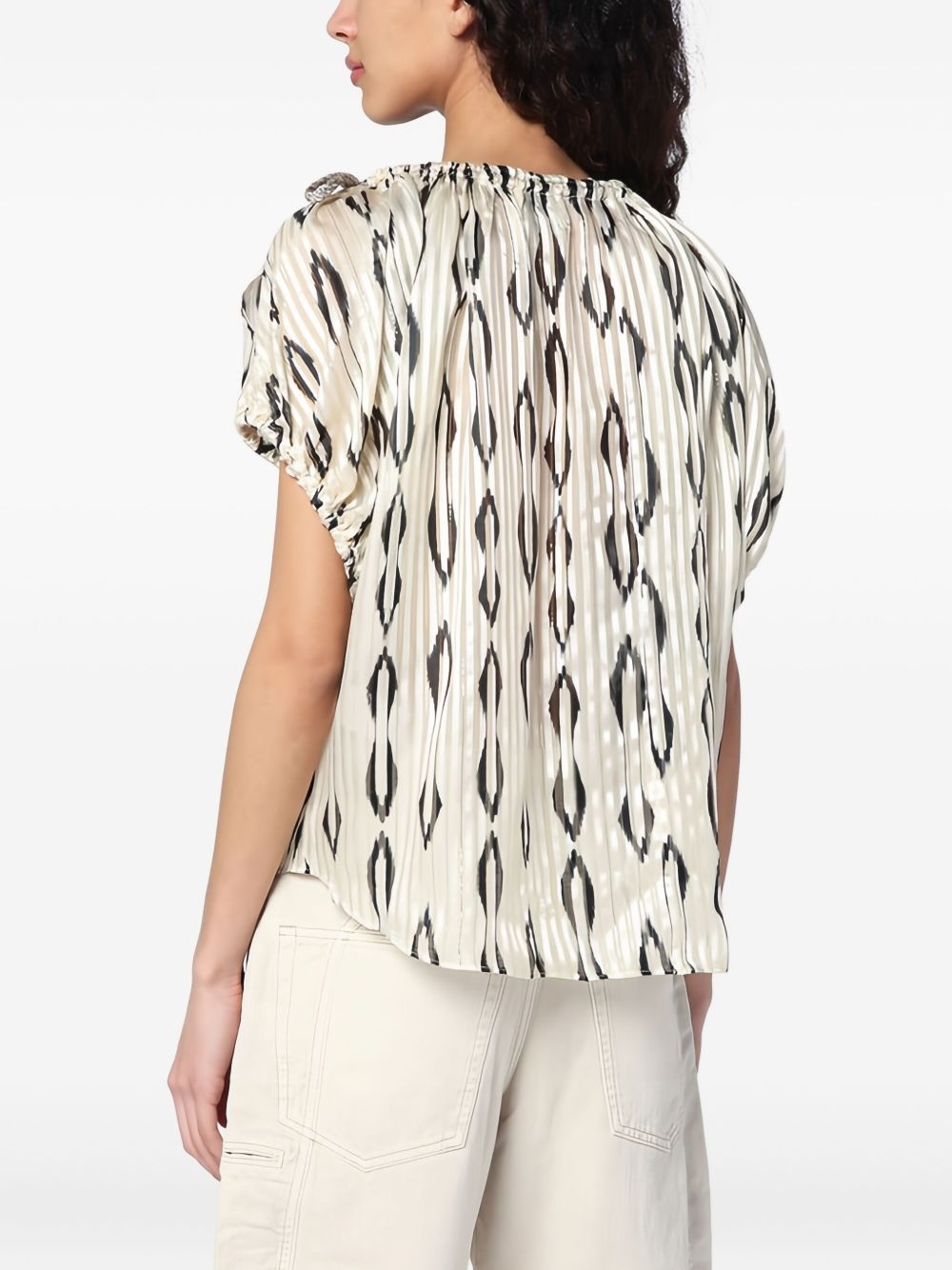 graphic-pattern pleated blouse - 3