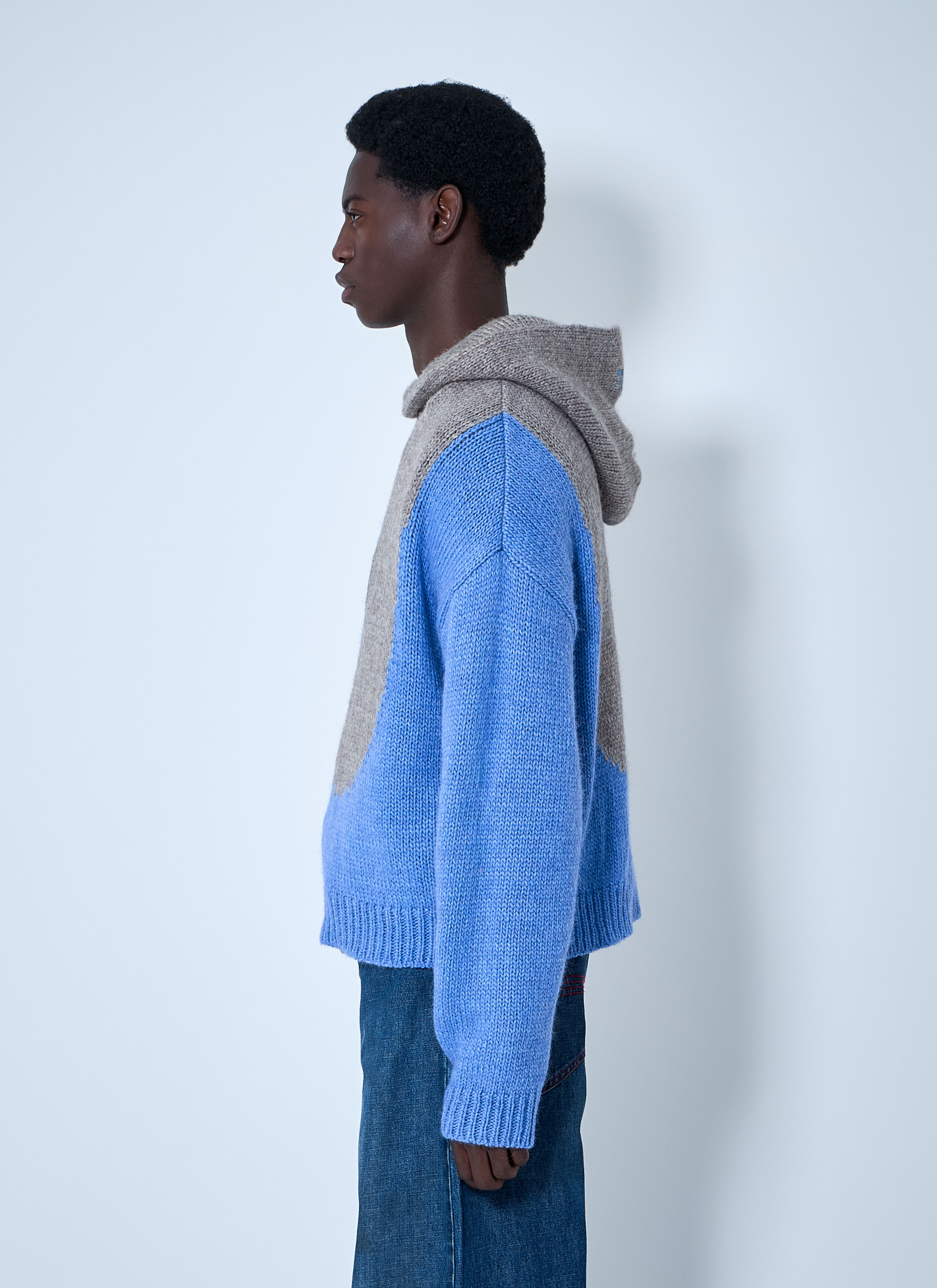 Bicolor Swirl Knit Hooded Sweater - 3