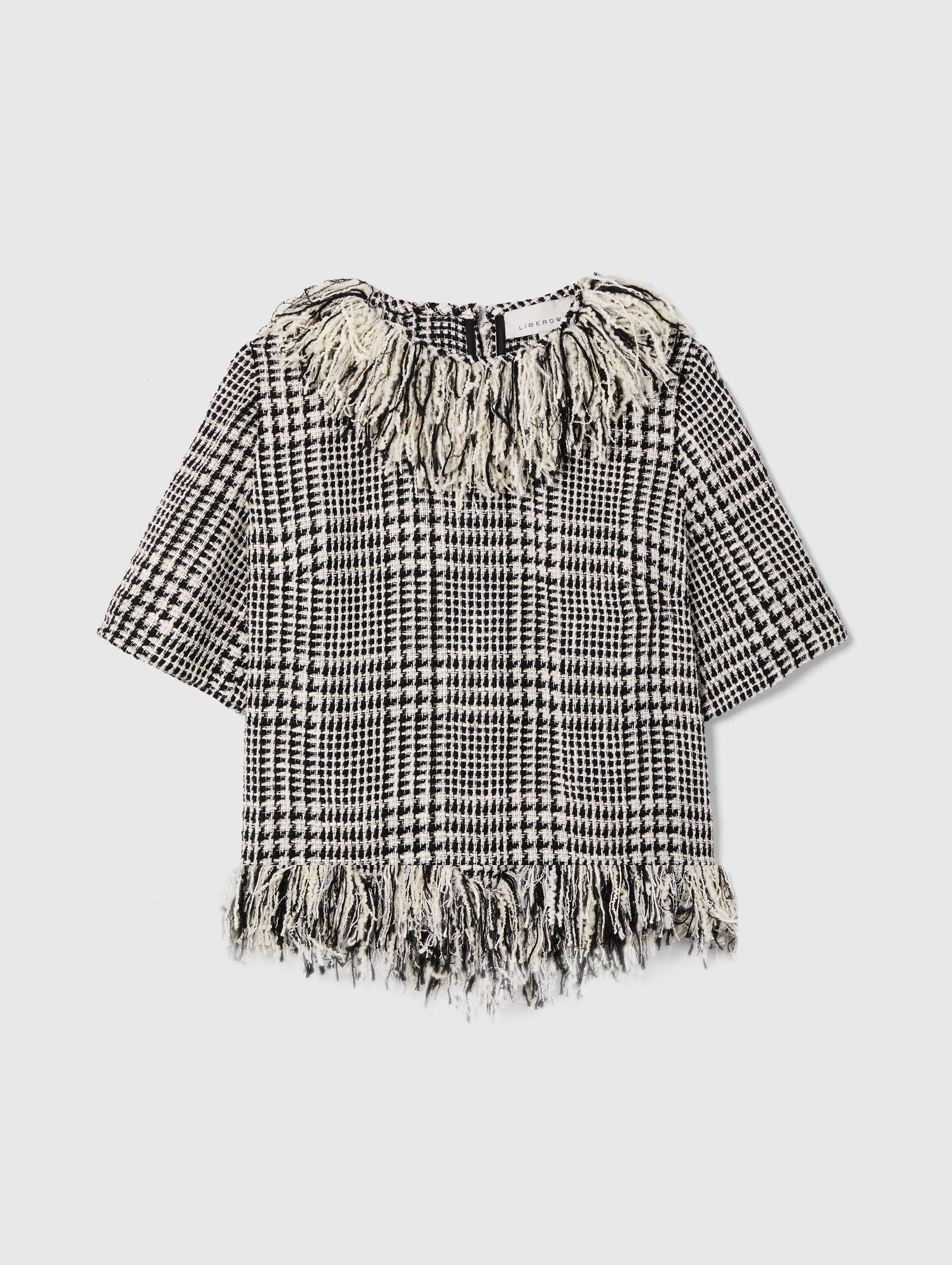 FRINGE TOP IN BLACK & WHITE CHECK - 1