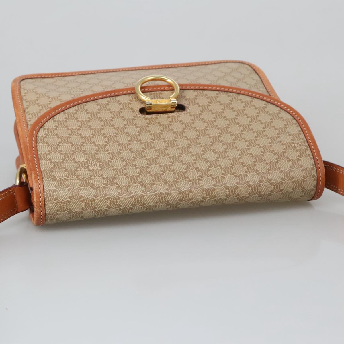CELINE Macadam Canvas Shoulder Bag Beige Gold - 6