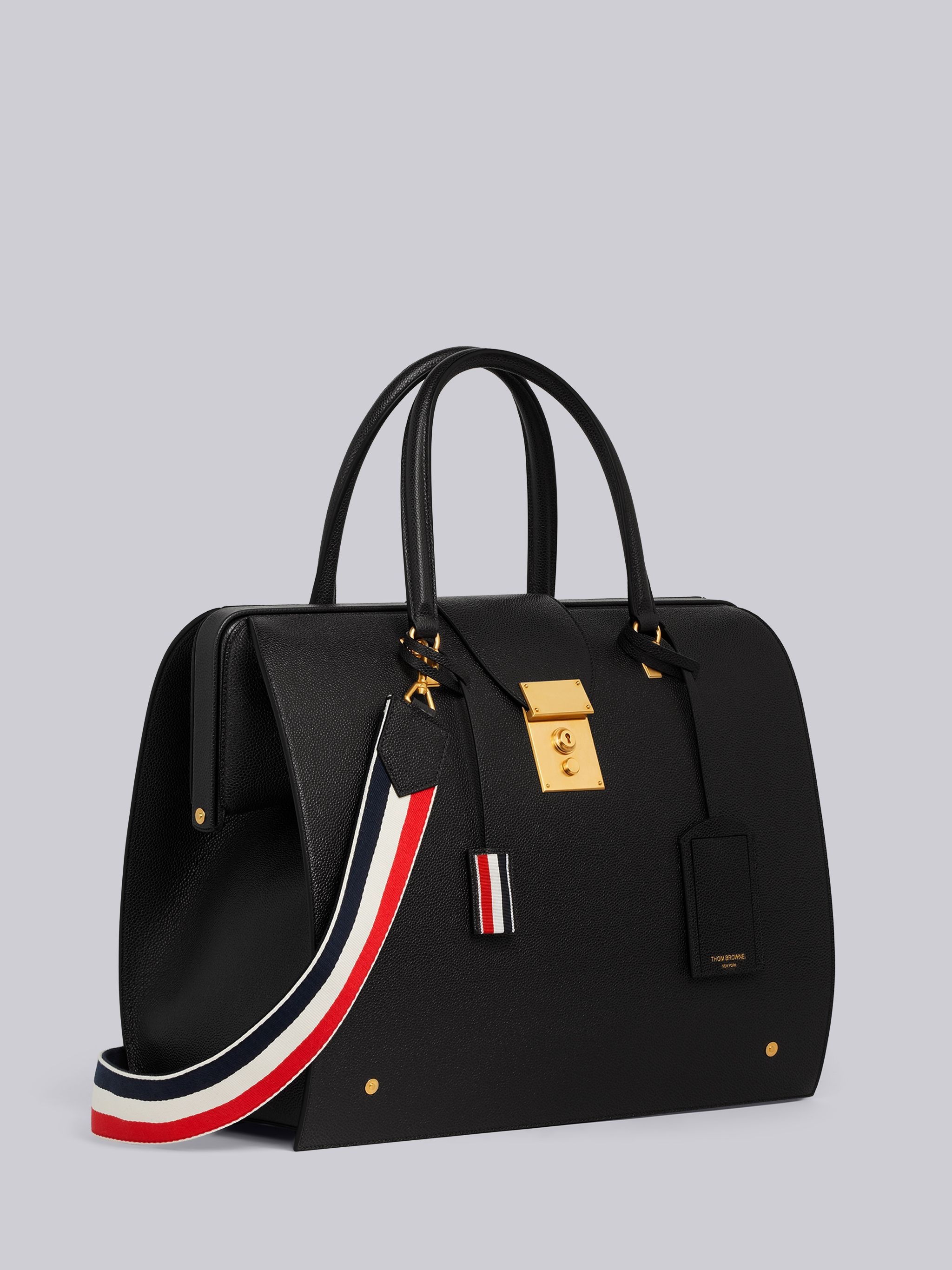 Black Pebbled Calfskin Webbing Shoulder Strap Mr. Thom Bag - 3