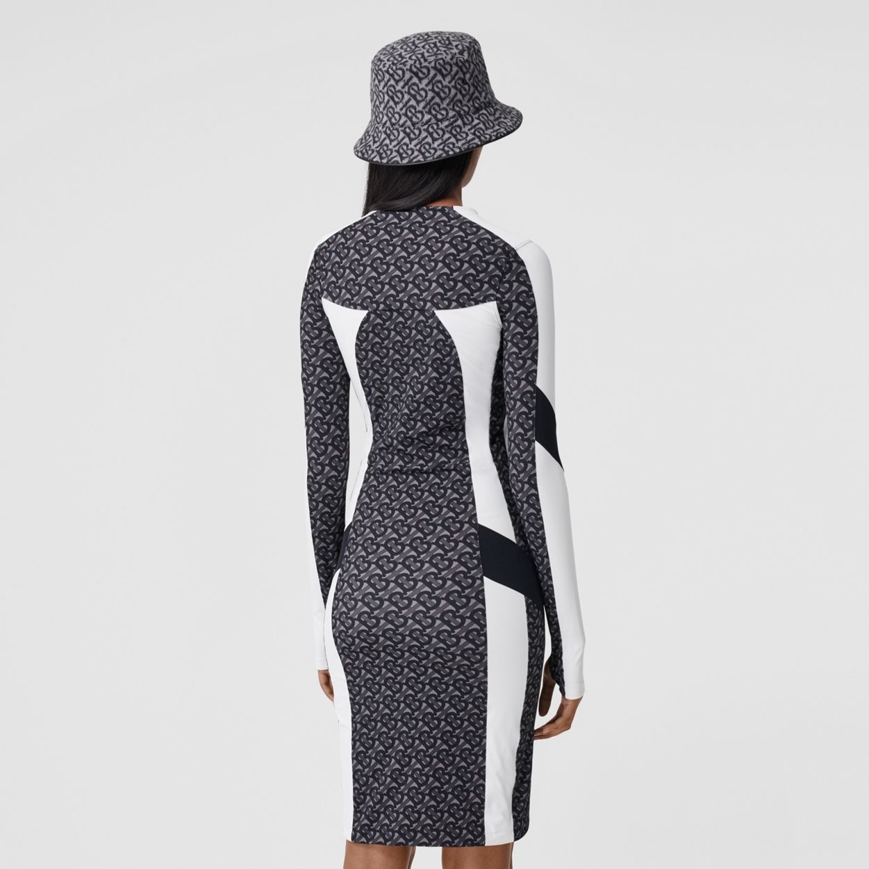 Colour Block Monogram Print Stretch Jersey Dress - 3
