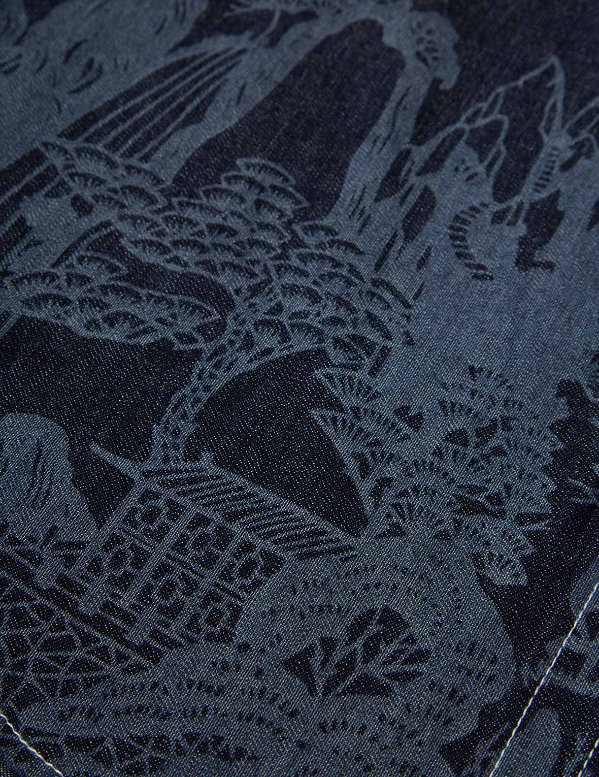 LANDSCAPE MOTIF DISCHARGED DENIM SHIRT - 10