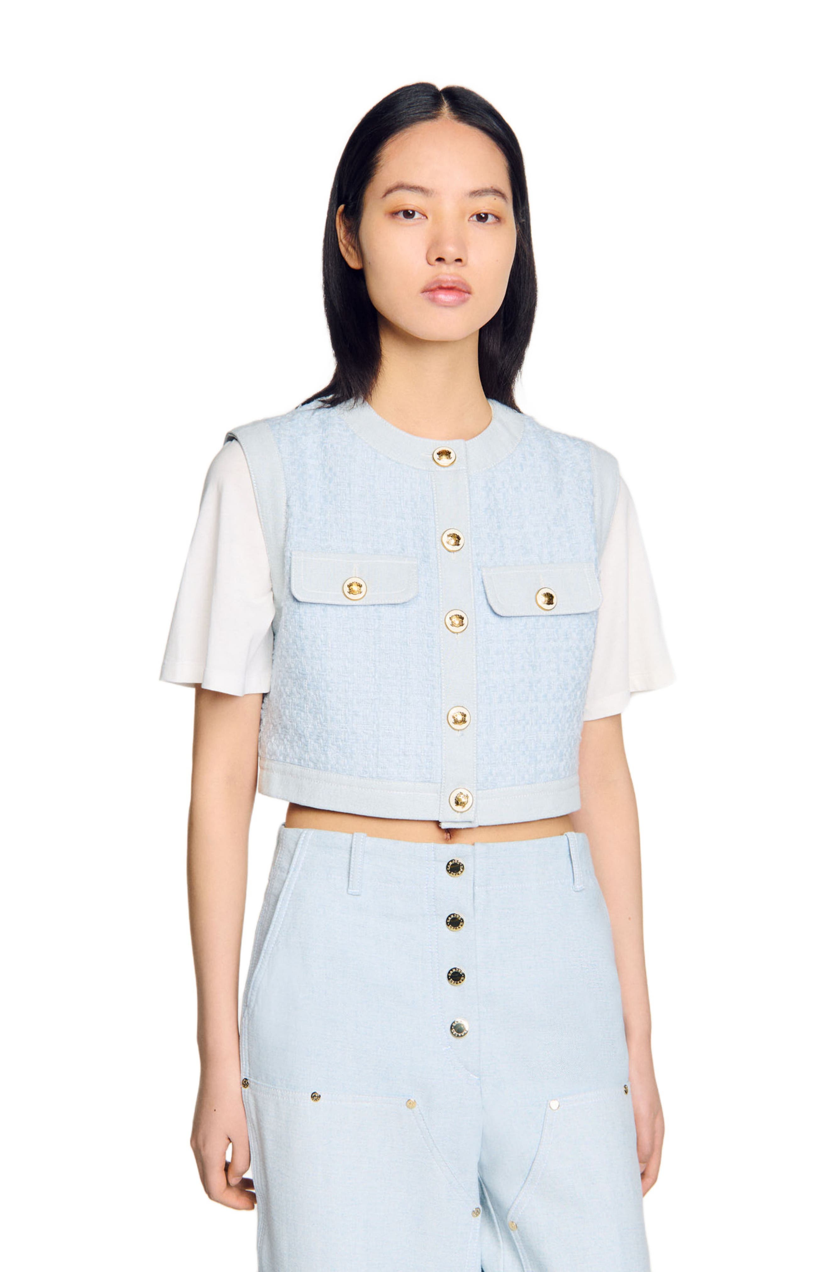 SANDRO Decorative tweed jacket in Sky Blue at Nordstrom - 3