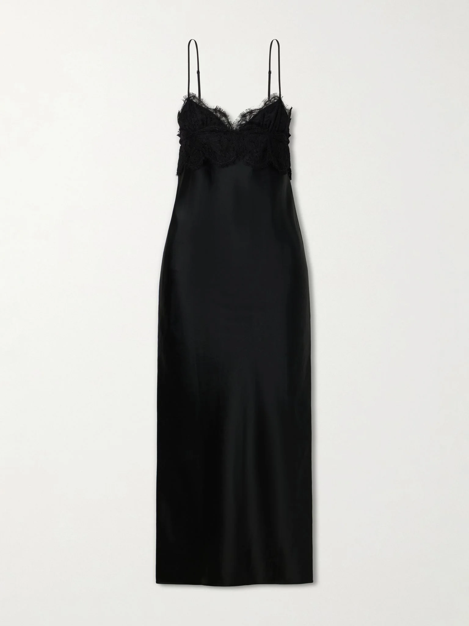 Joelle lace-trimmed ramie-blend crinkled-satin midi dress Black - 1