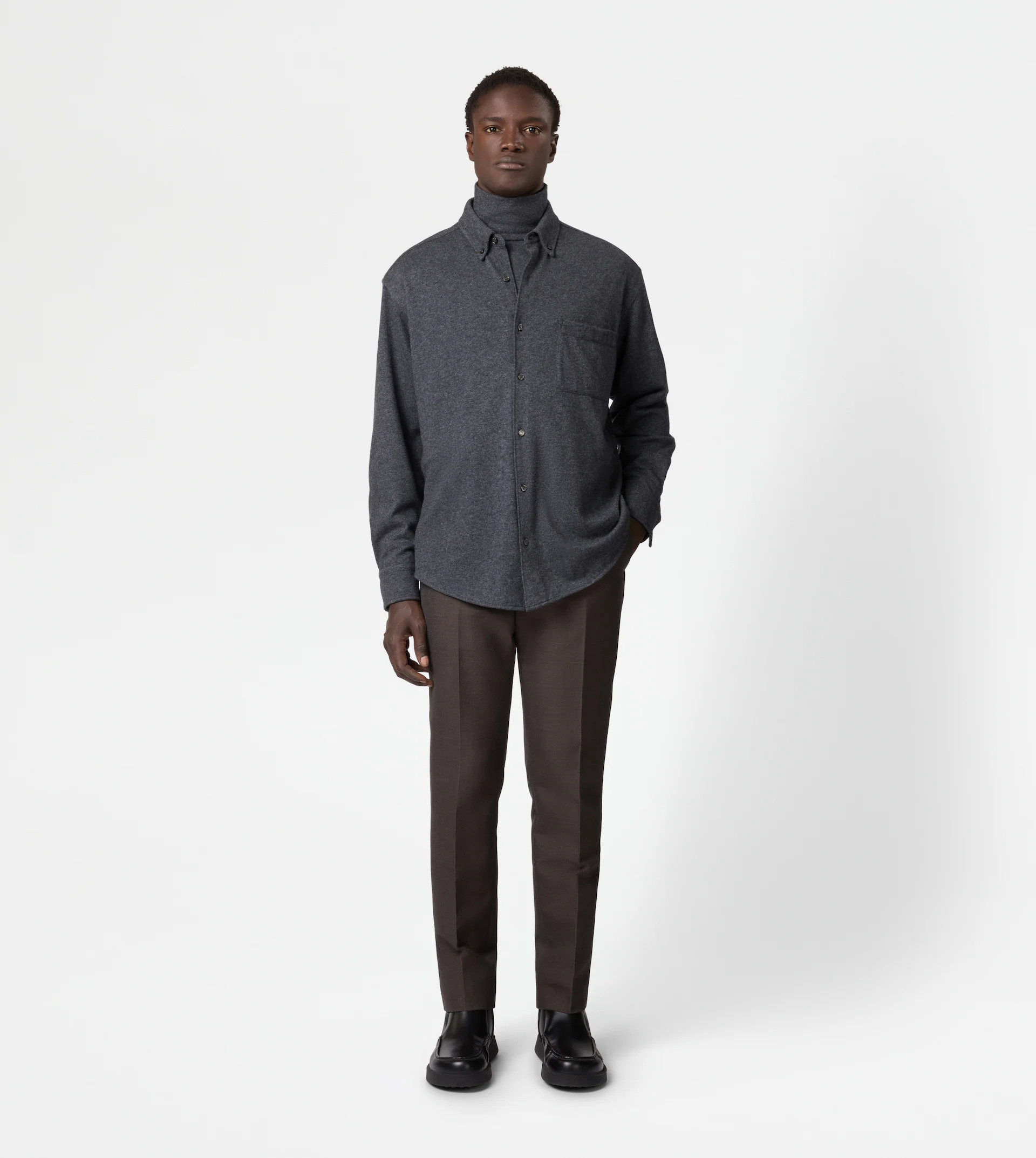 RELAXED FIT SILK BLEND SHIRT - GREY - 2