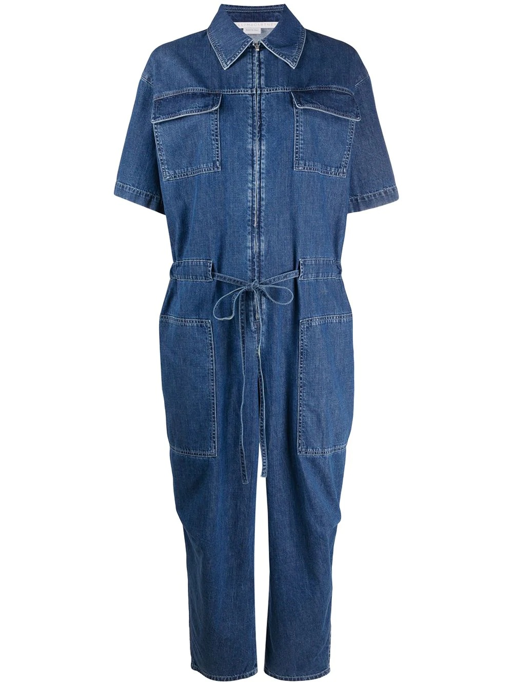 short-sleeve denim jumpsuit - 1