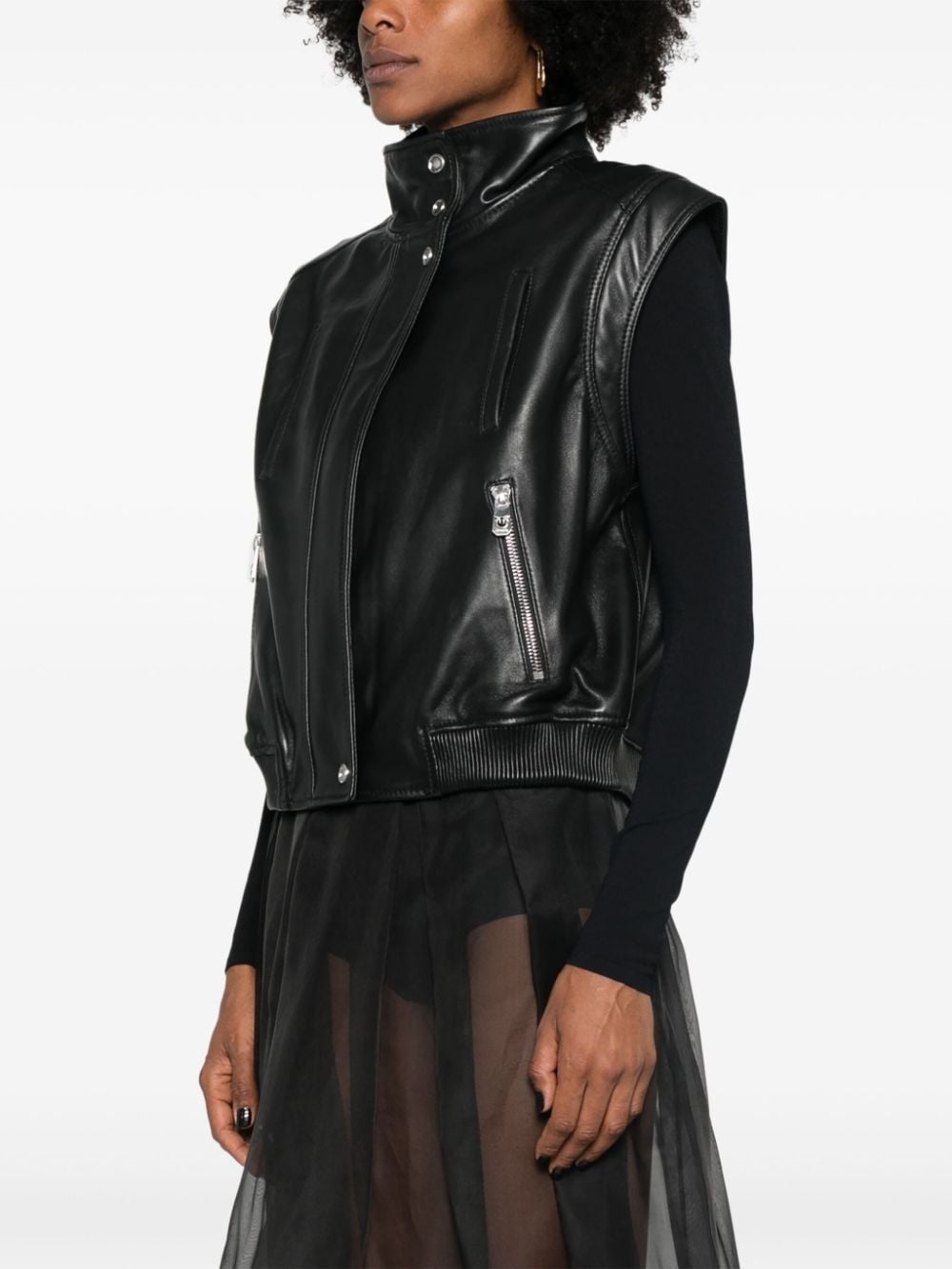 leather biker gilet - 3