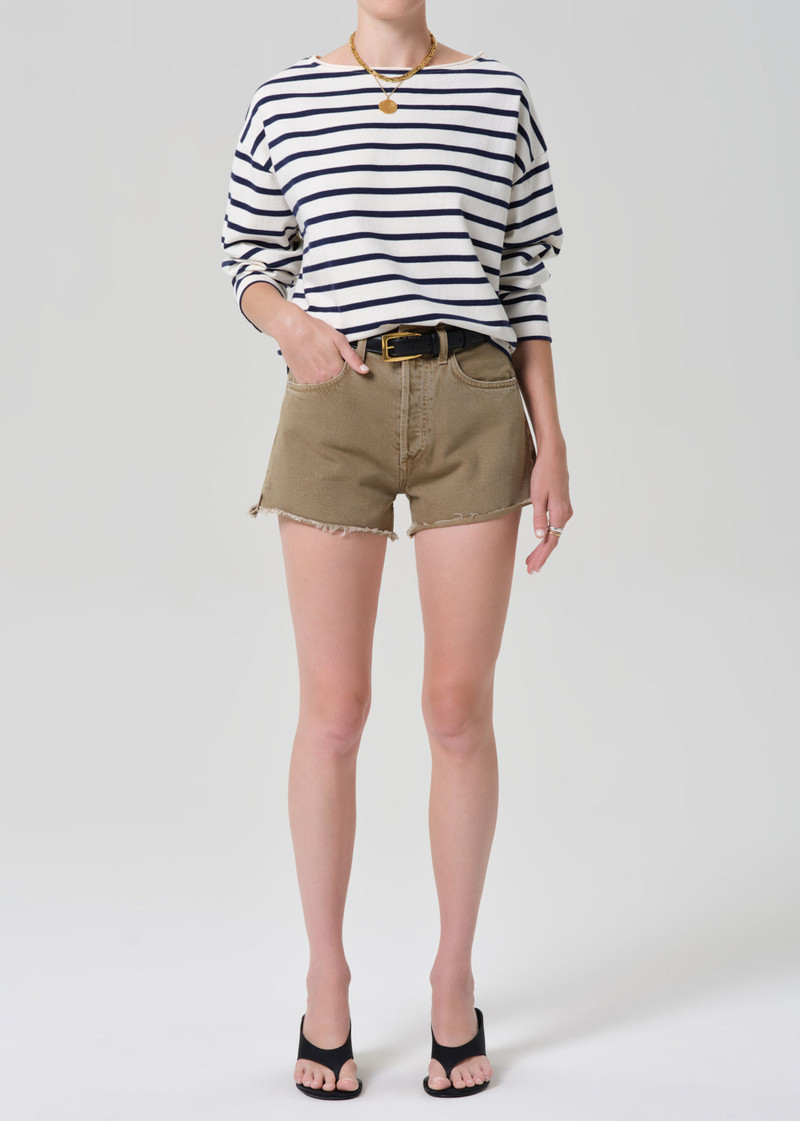 Boat Neck Long Sleeve Tee In Marine Stripe 6
