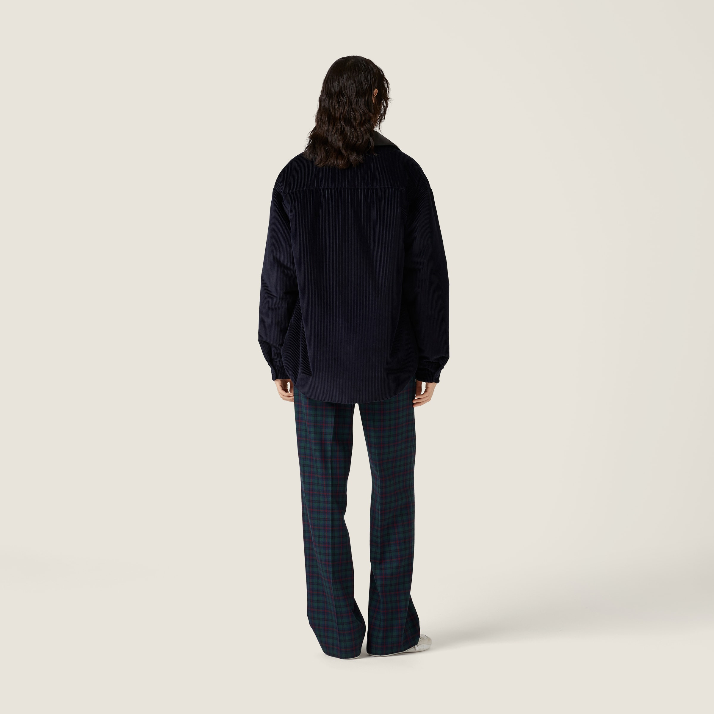 Corduroy and nappa leather down jacket - 3