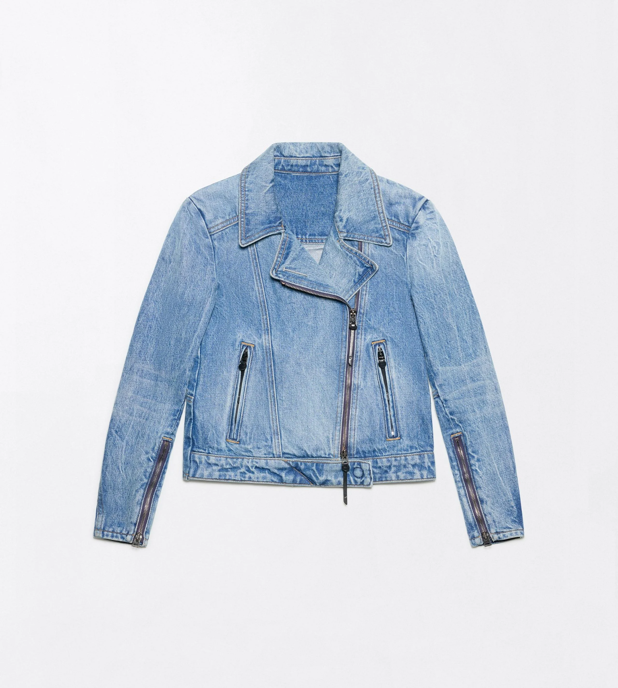 STONEWASHED DENIM BIKER JACKET WITH T-TRIM - 1