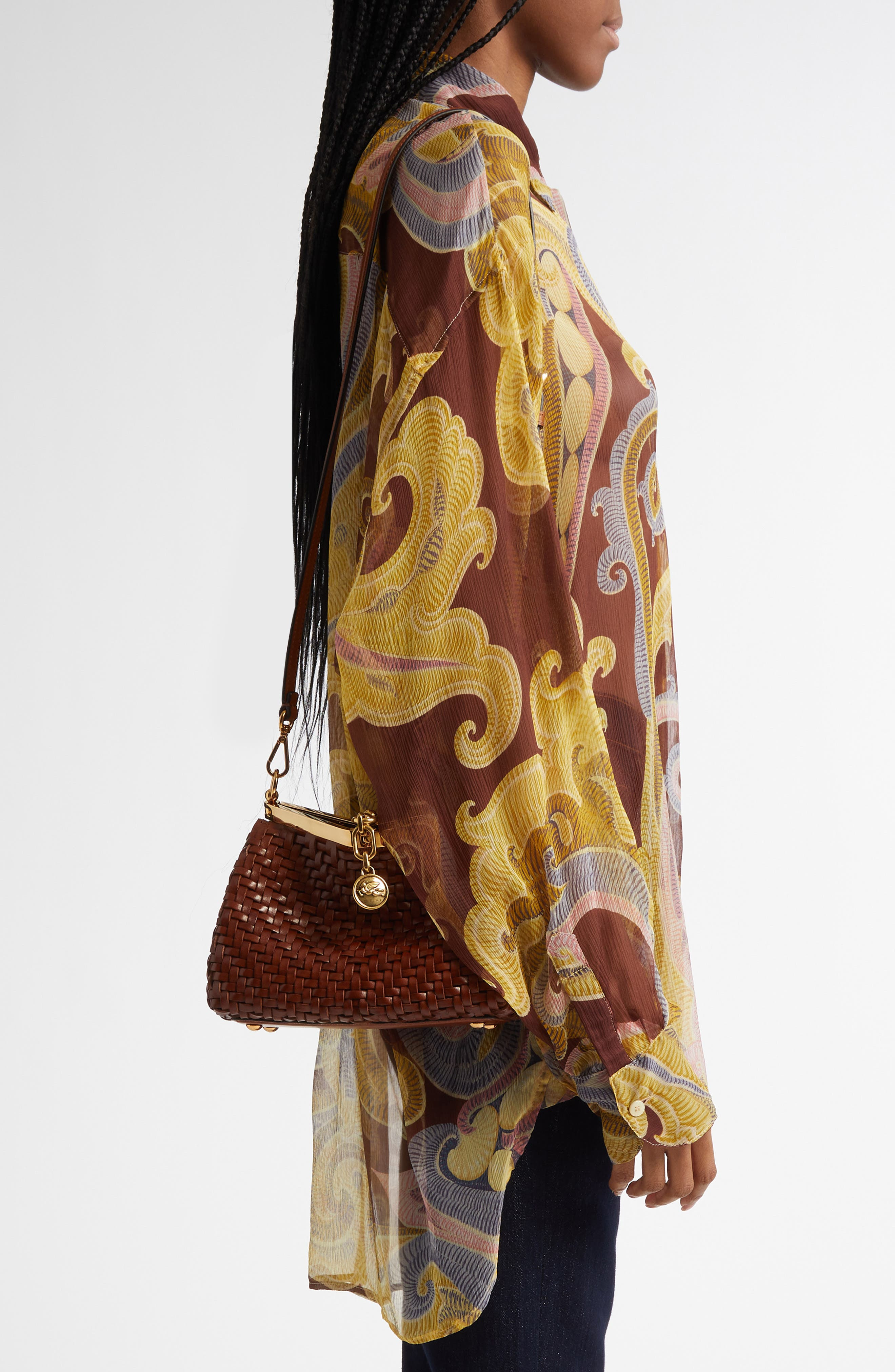 Etro Small Vela Woven Leather Shoulder Bag in M0124 Walnut at Nordstrom - 2